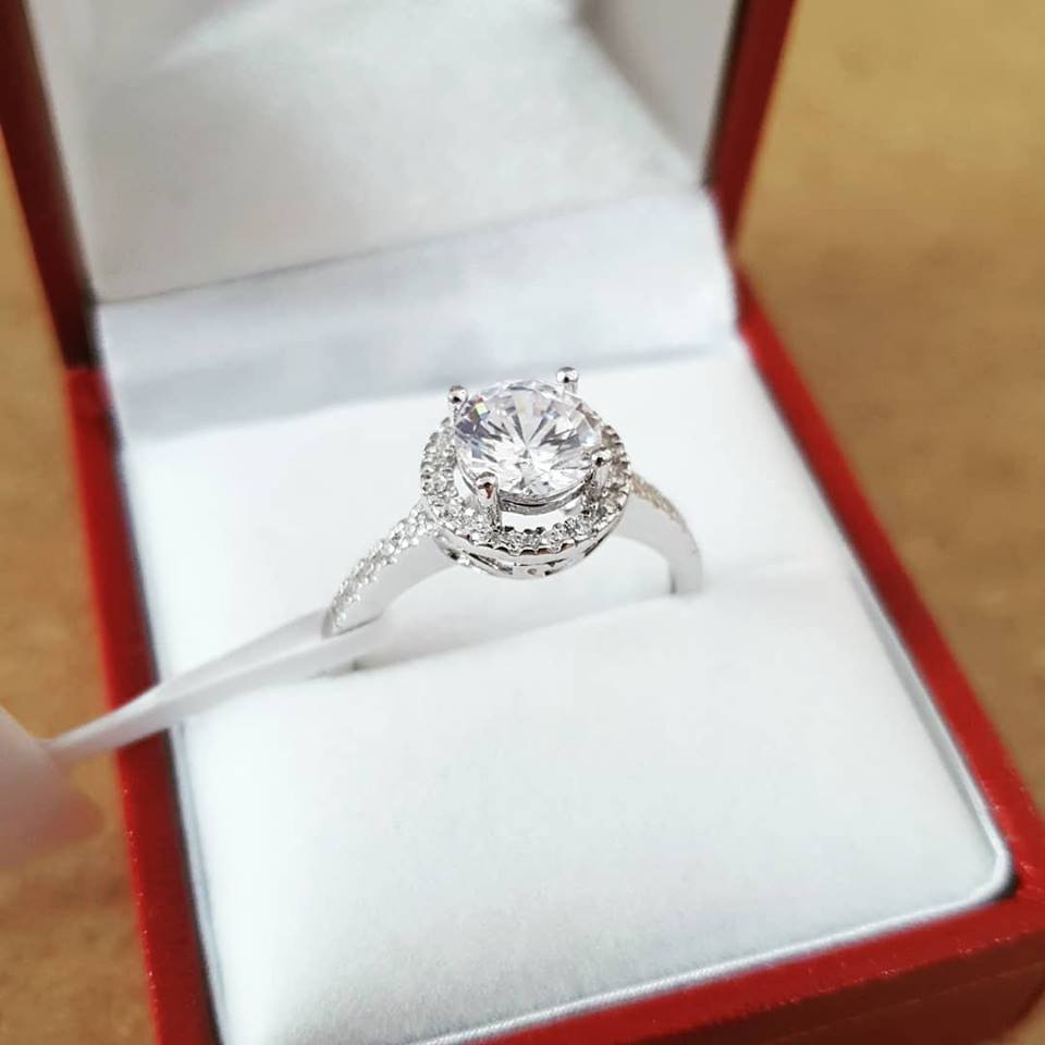 925 Sterling Silver Claw Set Cz Halo Solitaire Ring
