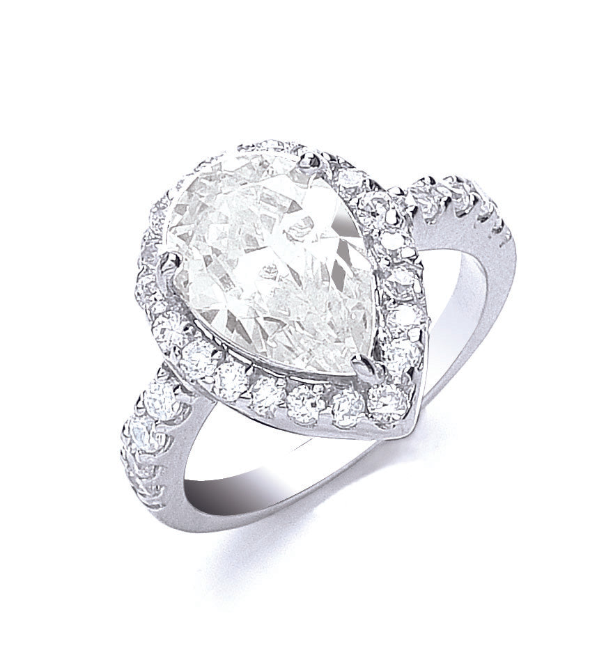 925 Sterling Silver Claw Set Pear Shape Centre Cz Ring