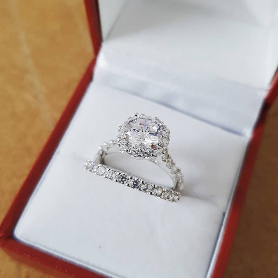 925 Sterling Silver Round Halo Bridal Set Cz Ring Set