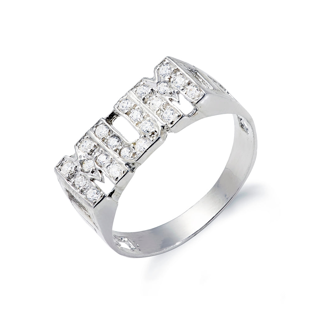 925 Sterling Silver MUM Cz ID Side Ring