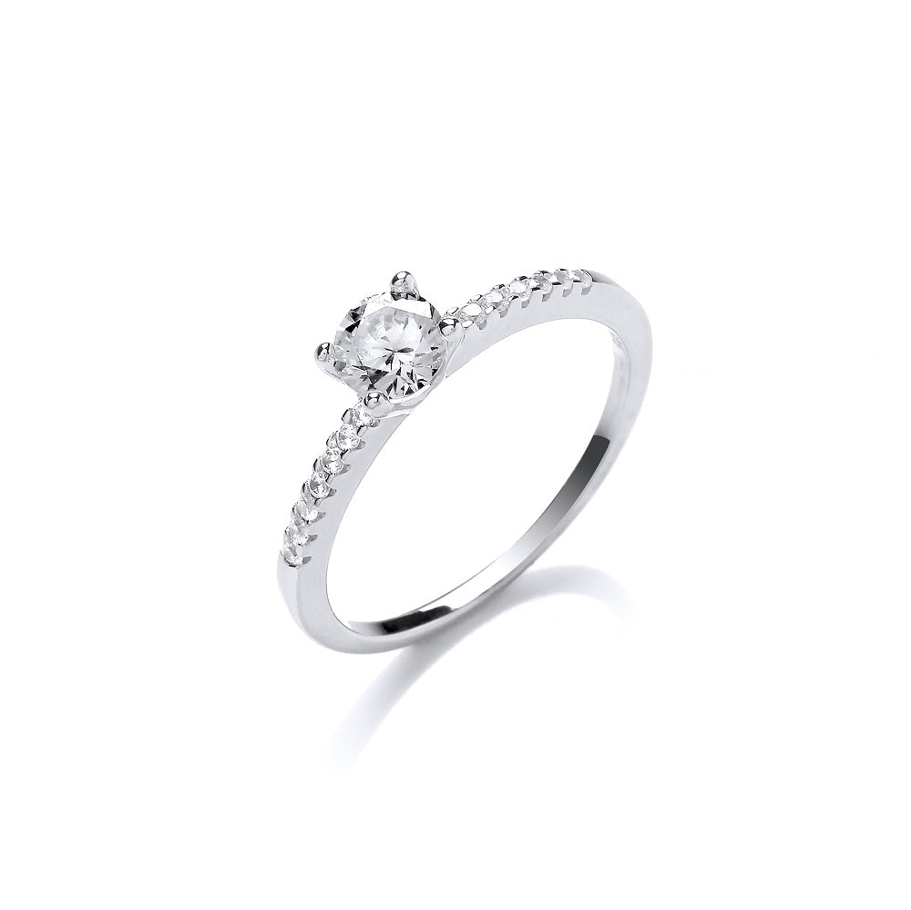 925 Sterling Silver Solitaire With Cz Shoulder Ring