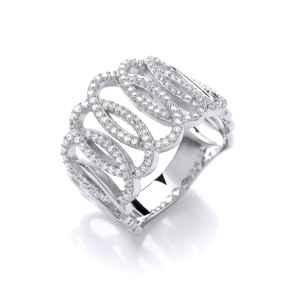 925 Sterling Silver Fancy Interlink Cz Ring