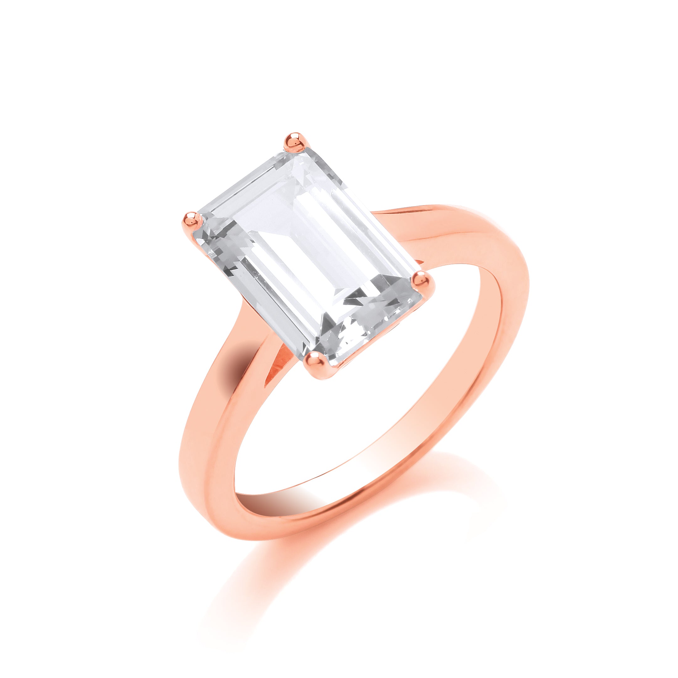 925 Sterling Silver & Rose Gold Large Emerald Cut Solitaire Ring