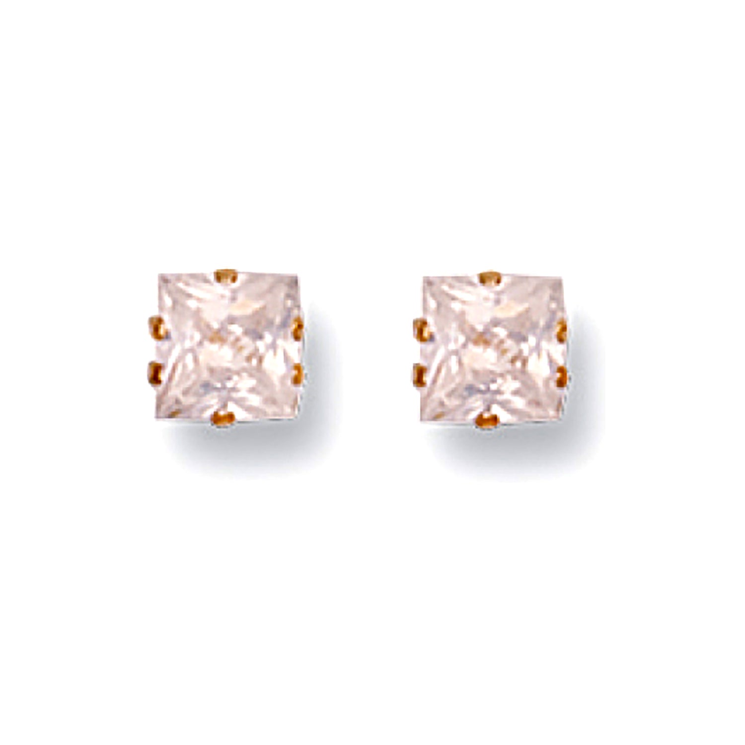 9ct Yellow Gold 6mm Claw Set Princess Cut Cubic Zirconia Studs