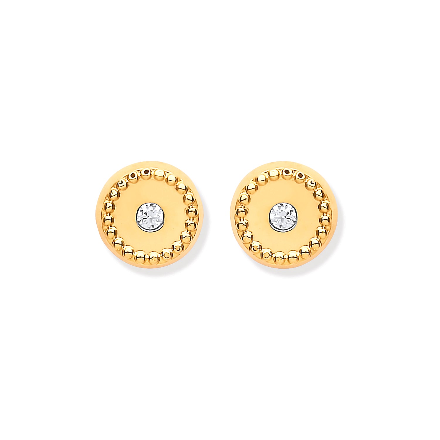 9ct Yellow Gold 6mm Ribbed Edge with Cubic Zirconia Studs
