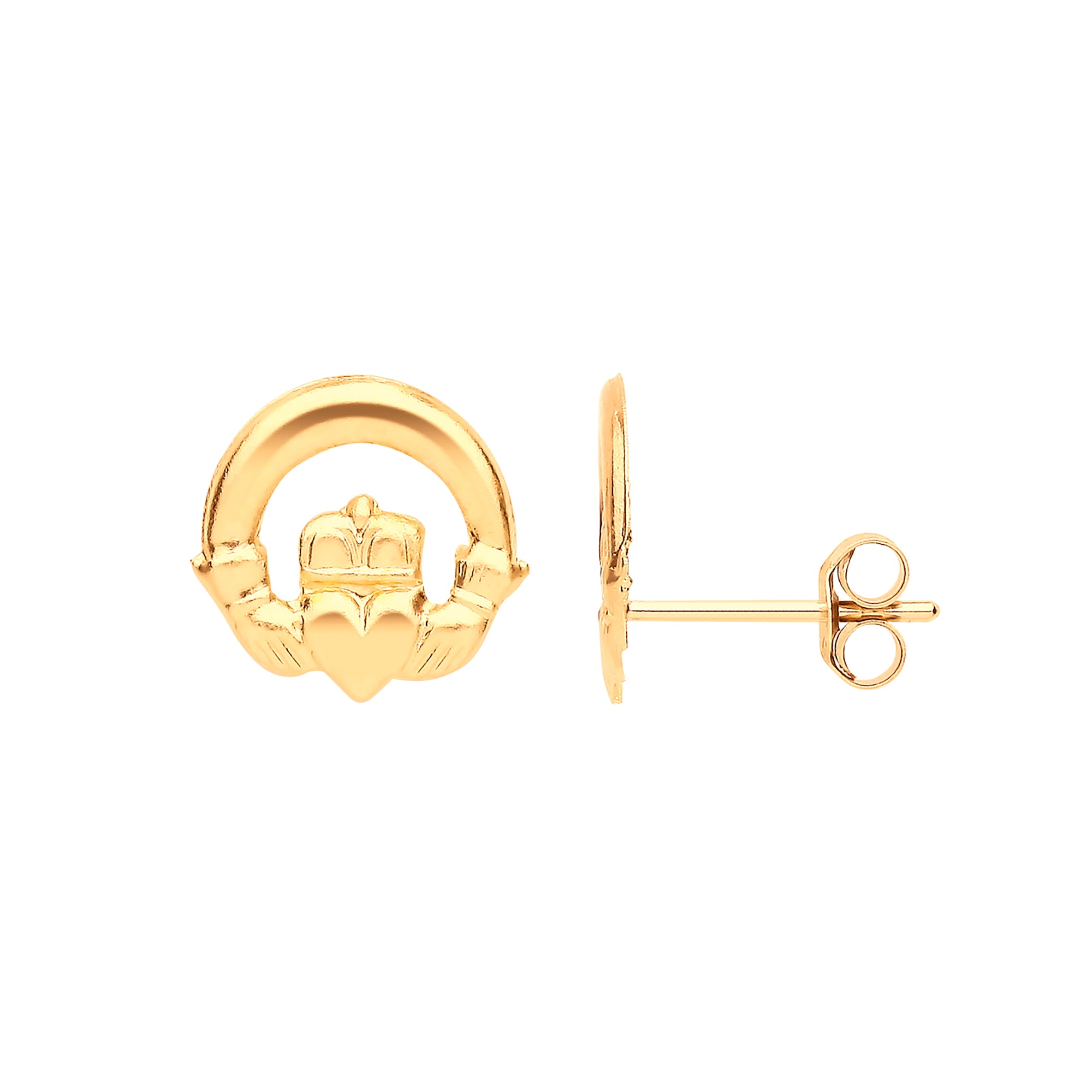 9ct Yellow Gold Claddagh Stud Earrings