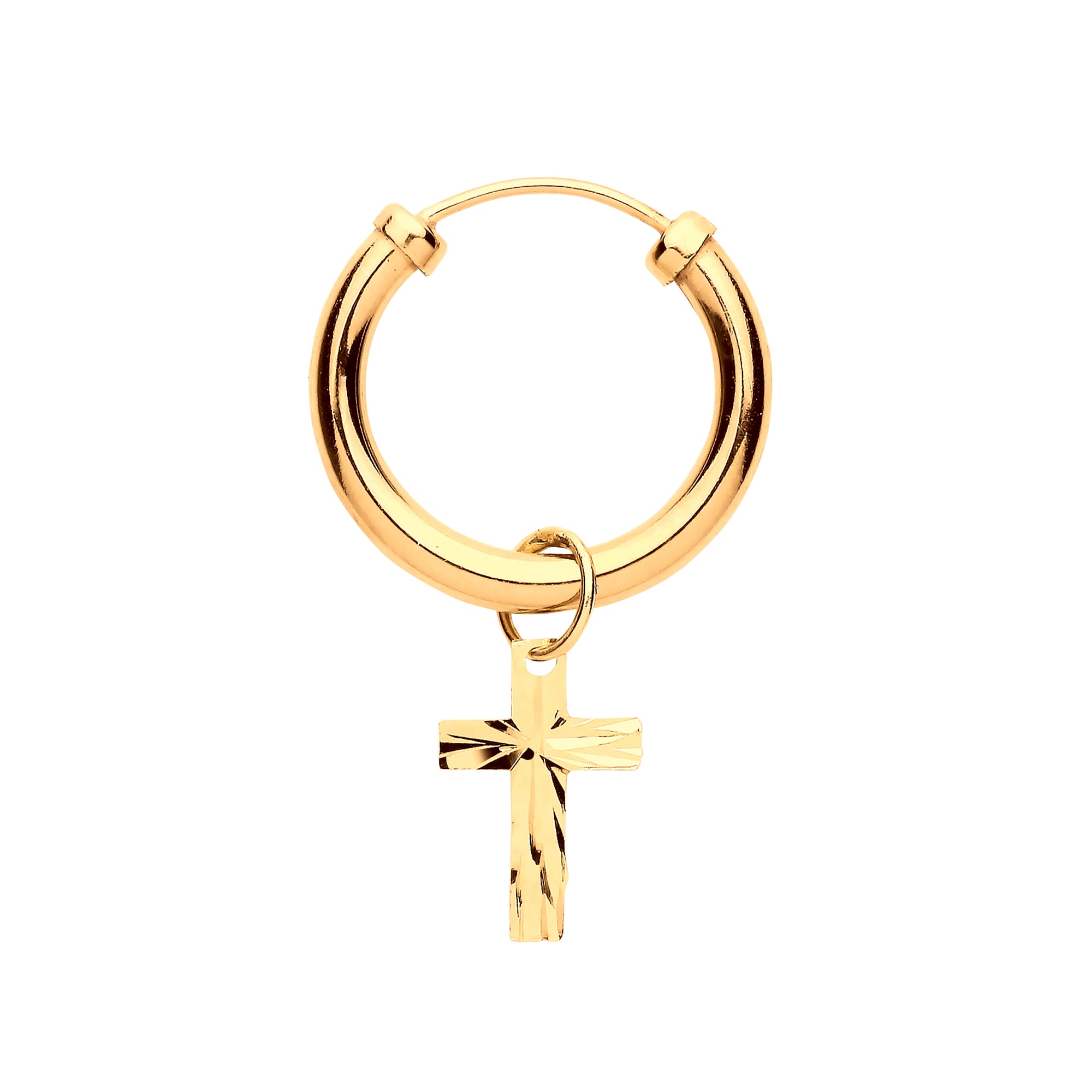 9ct Yellow Gold Sleeper with Cross Charm Men's Single Earring