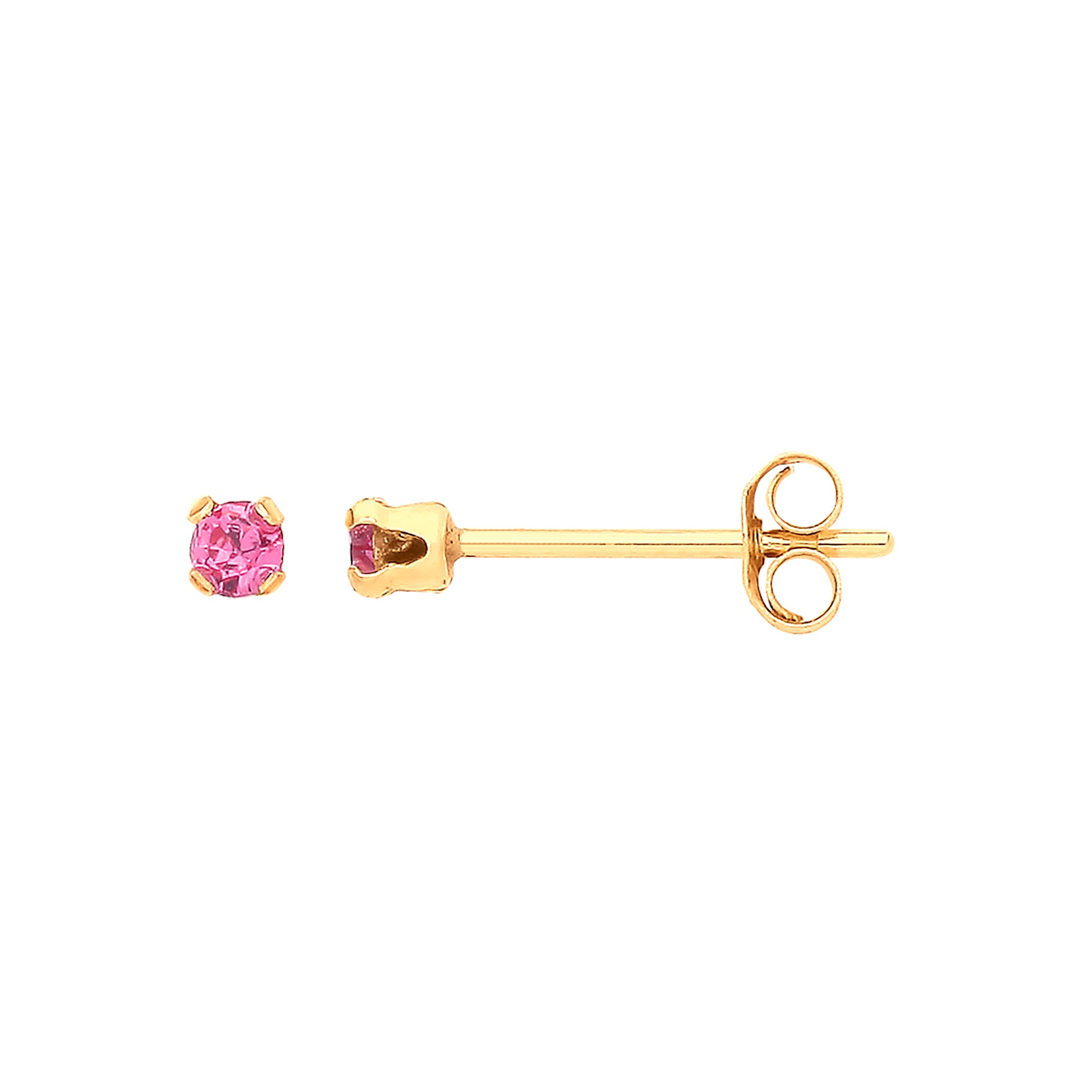 9ct Yellow Gold 2mm Claw Set Pink Crystal Studs