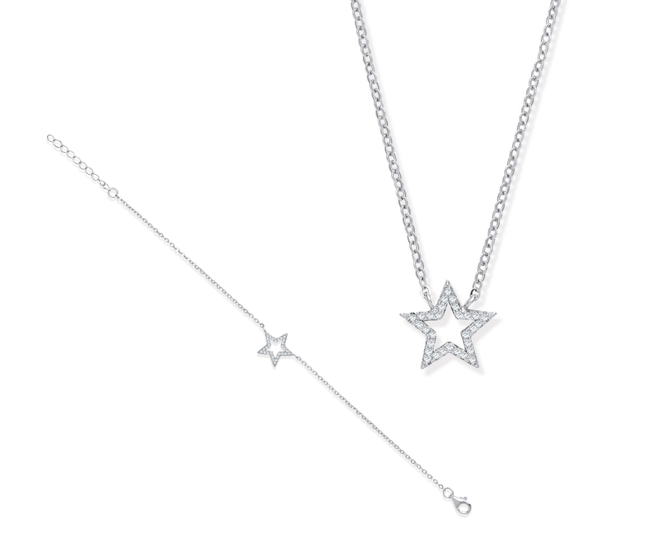 925 Sterling Silver Cubic Zirconia Star Necklace / Bracelet