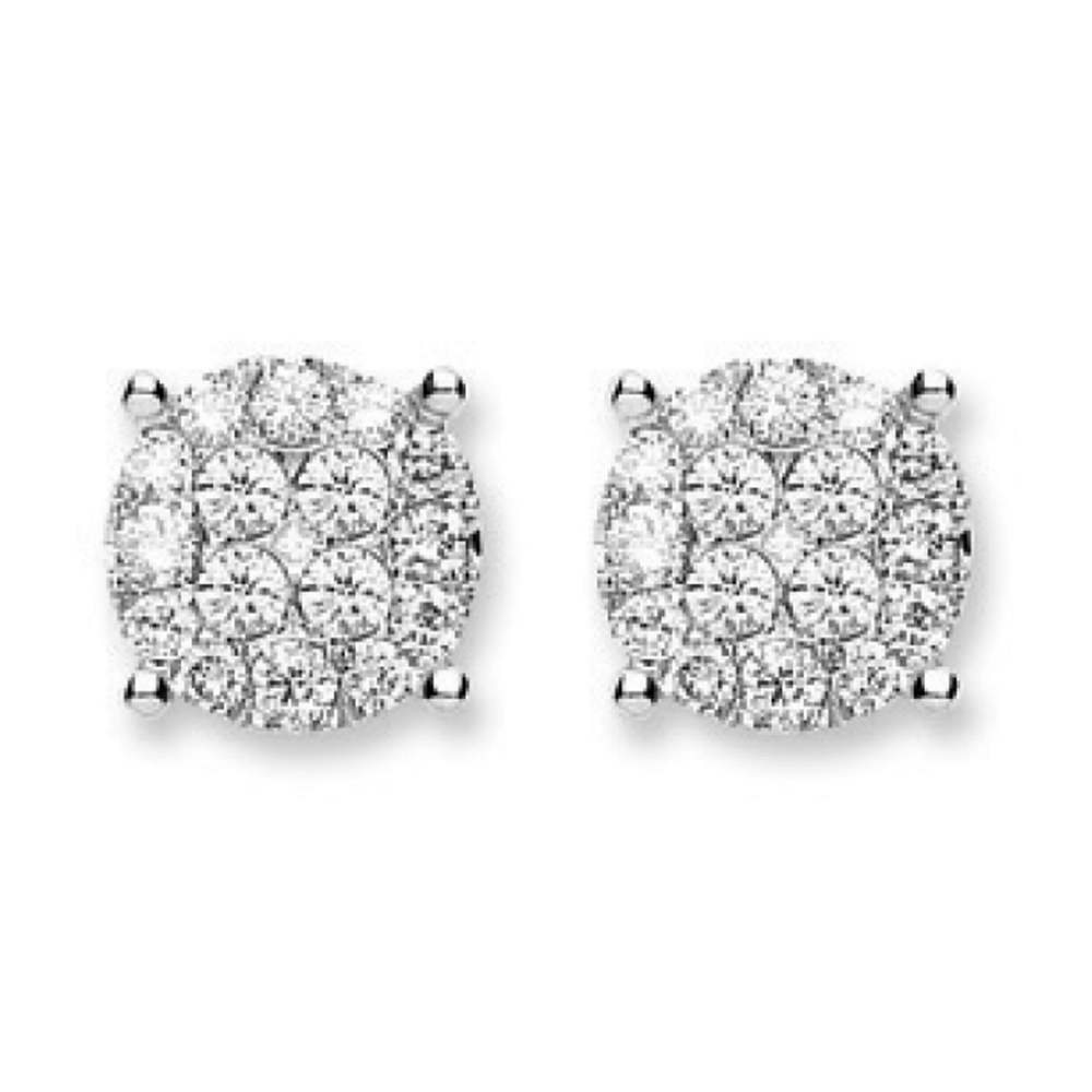 18Ct White Gold 1.00ct Cluster Diamond Stud Earrings