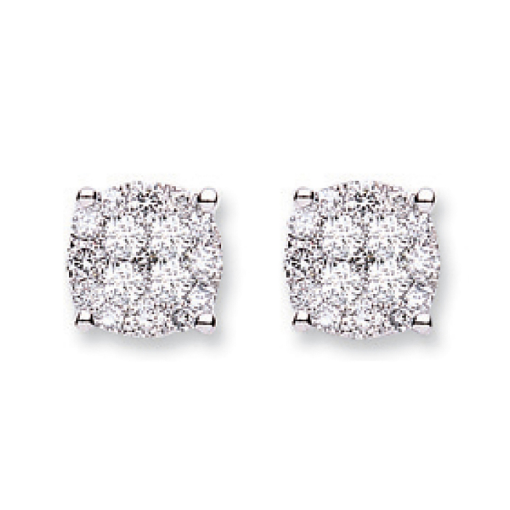 18Ct White Gold Cluster 0.75ct Diamond Stud Earrings