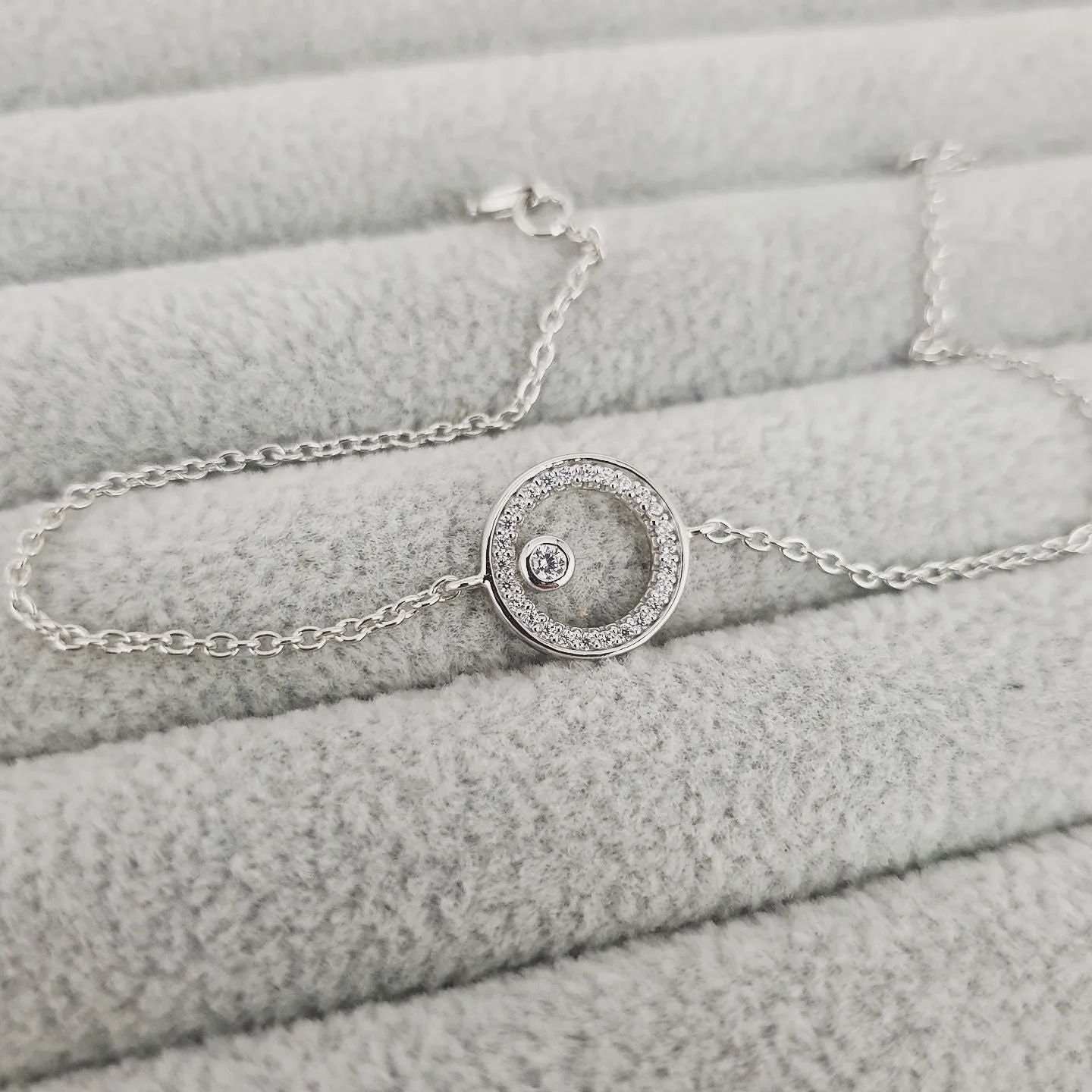 925 Sterling Silver Circle of Life CZ Ladies Bracelet
