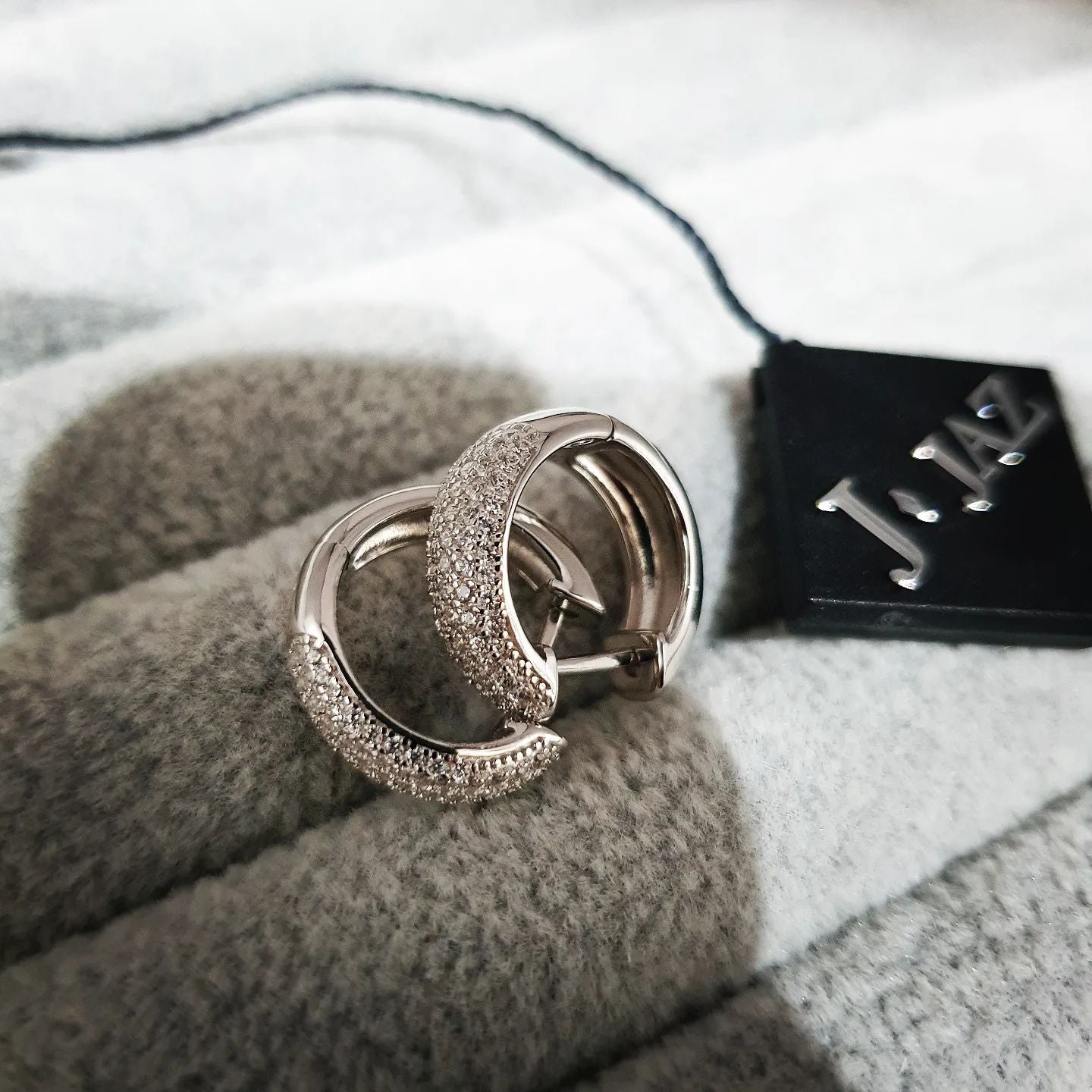 925 Sterling Silver Pave Set Huggies Earrings - J Jaz