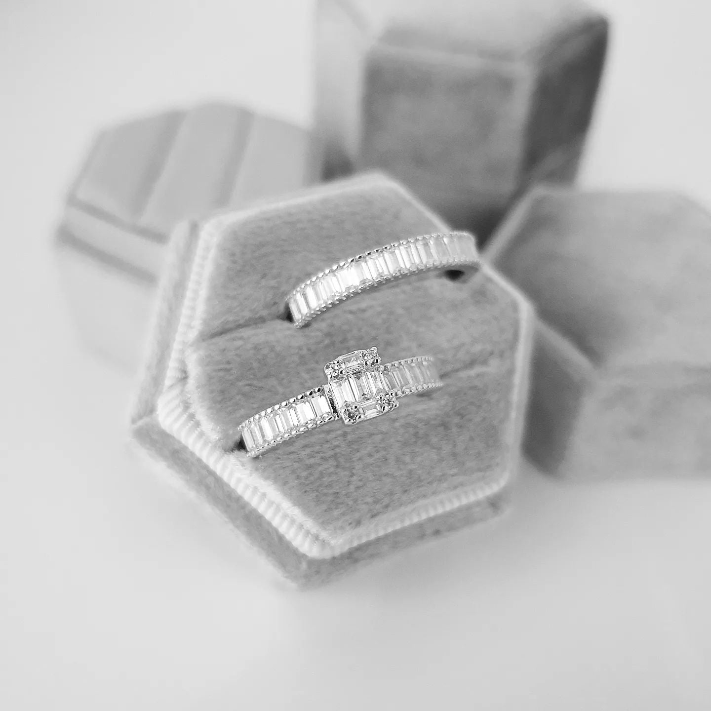 925 Sterling Silver Baguette Cz Ladies Ring Set