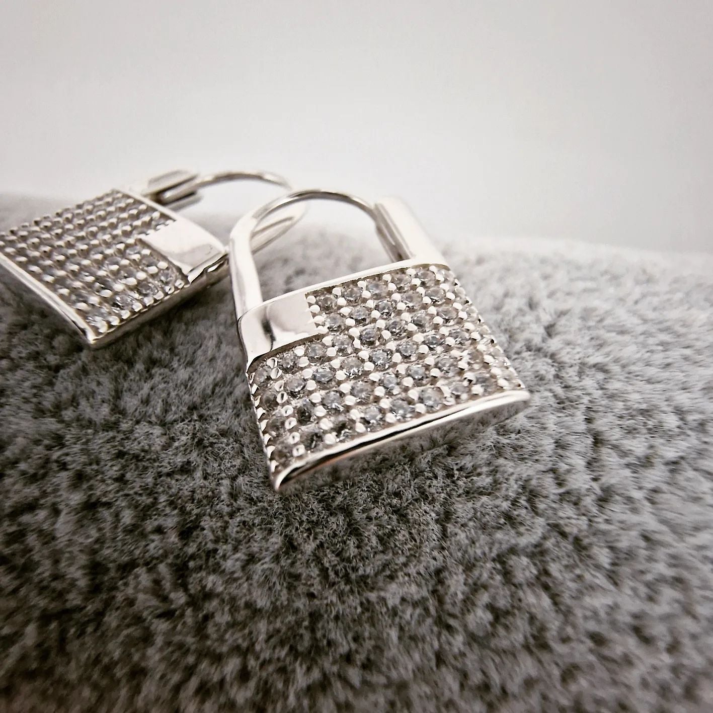 925 Sterling Silver Cubic Zirconia Padlock Drop Earrings