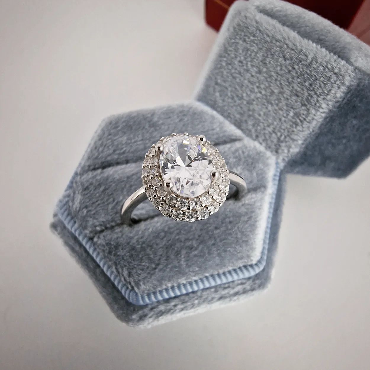 925 Sterling Silver Oval Cz Double Halo Ring