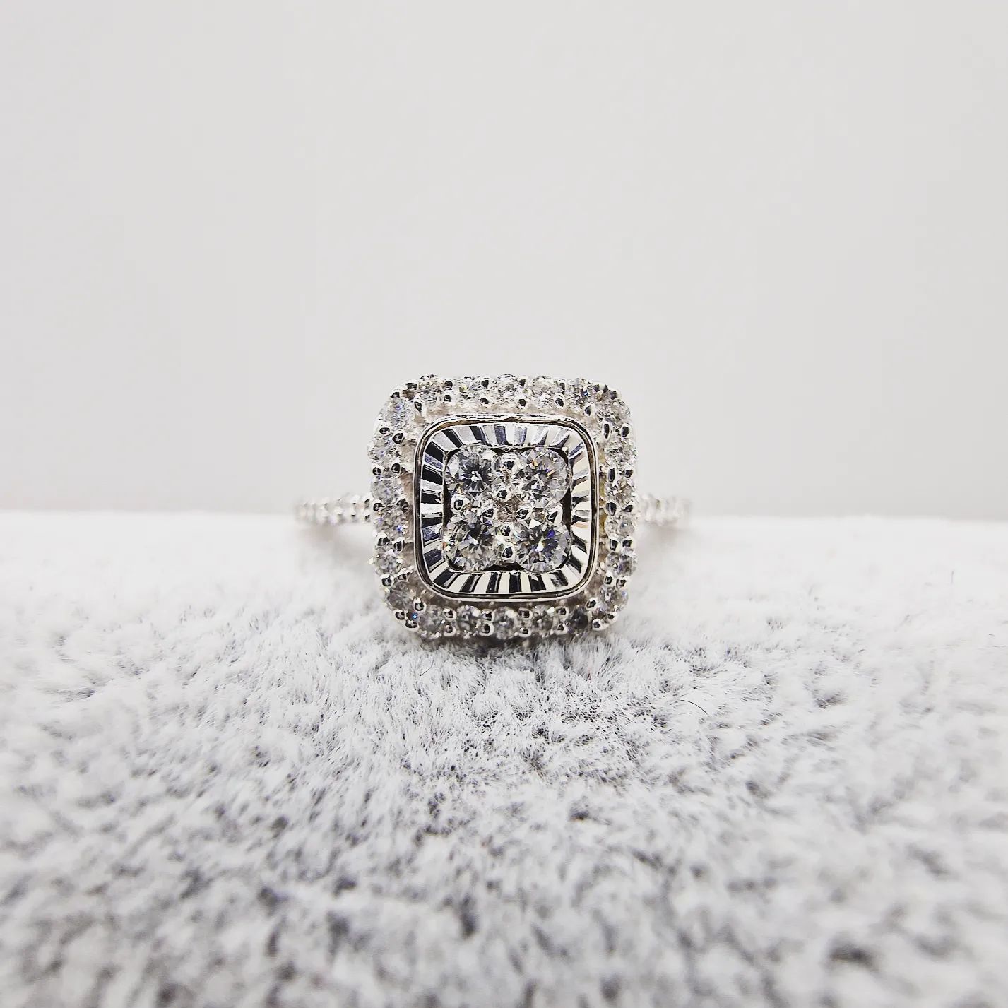 9ct White Gold 0.40ct Diamond Cluster Ring with Diamond Cut Bezel