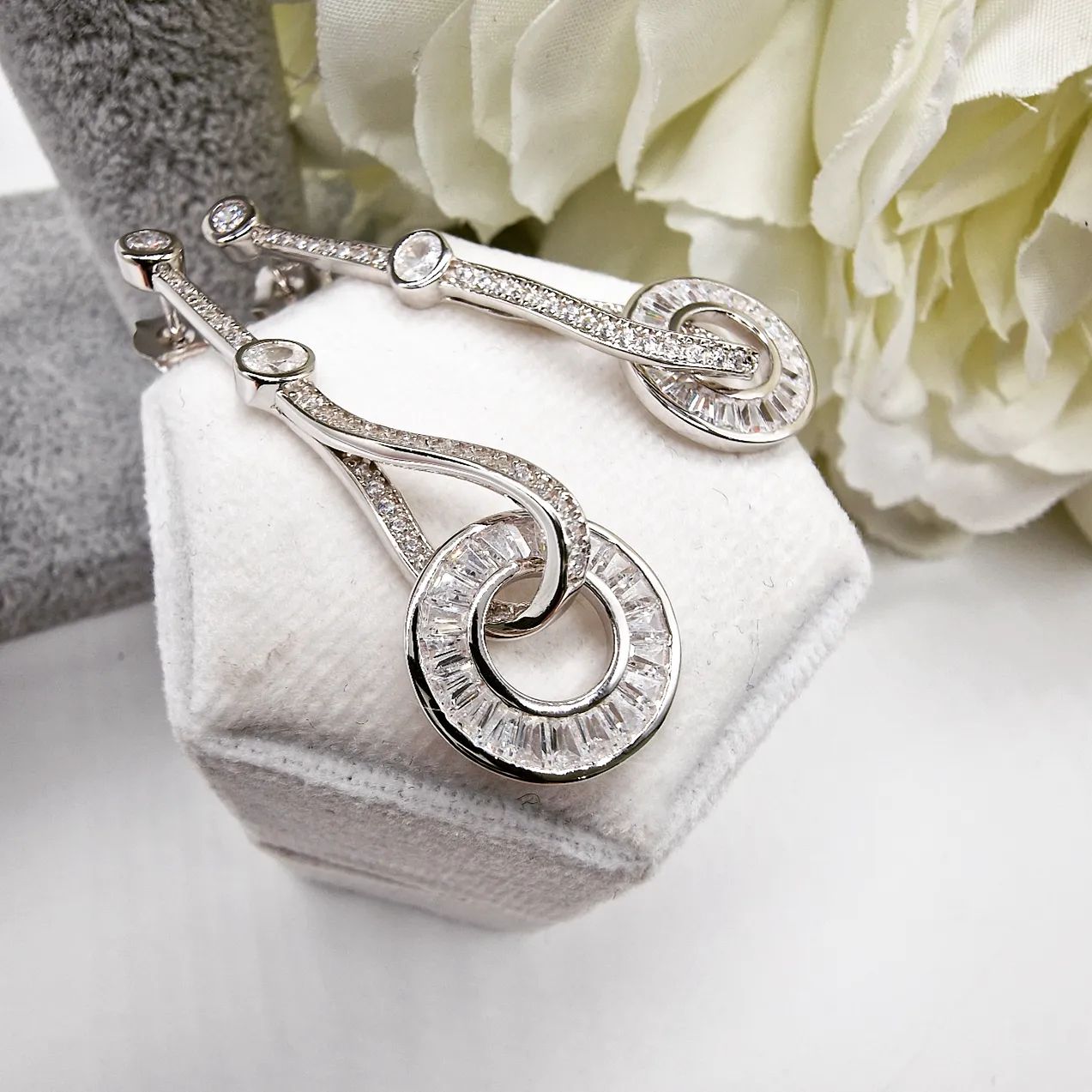 925 Sterling Silver Drop Circle of Life CZs Earrings J-Jaz