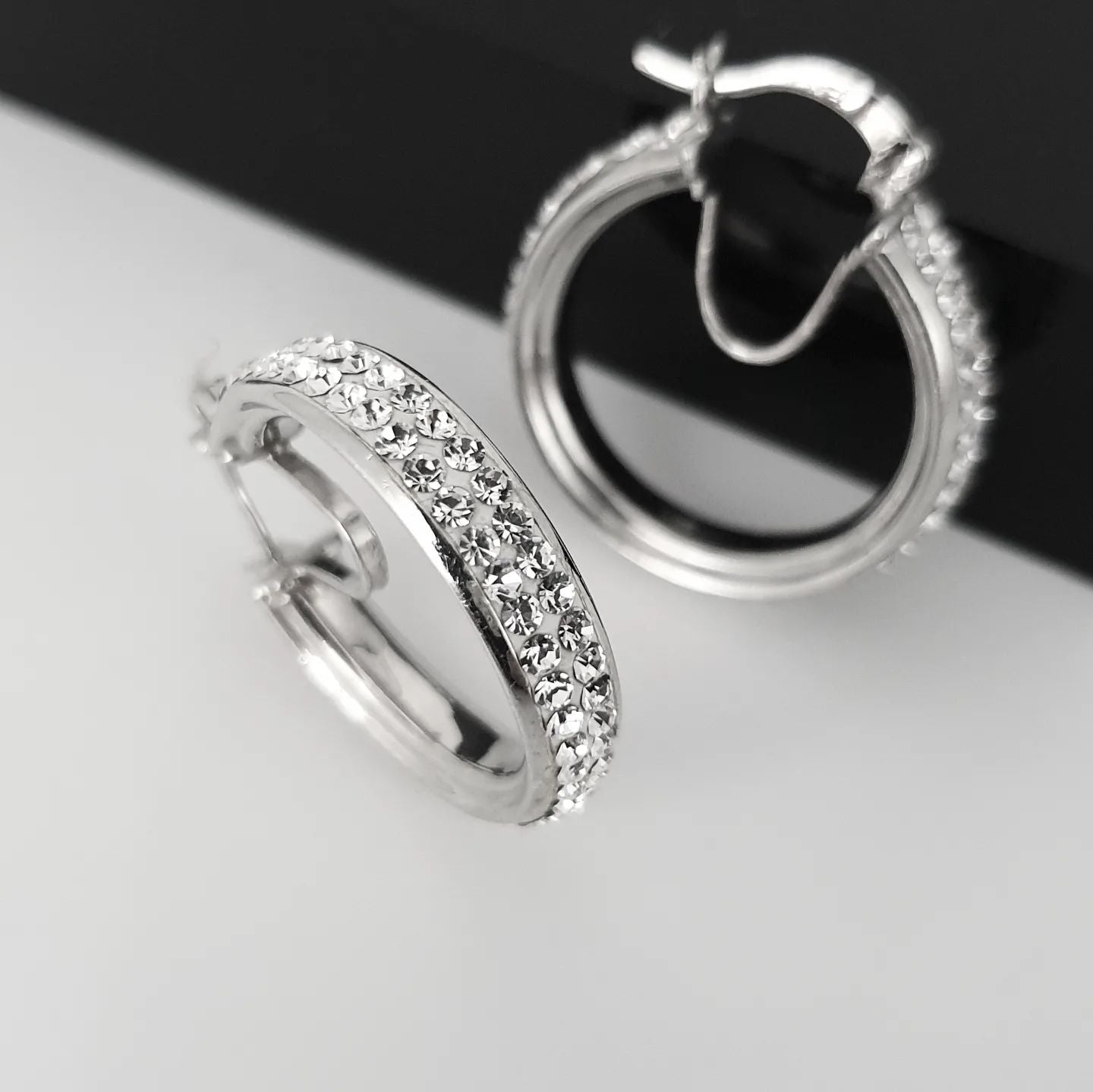 925 Sterling Silver 28mm Hoop Crystal Earrings