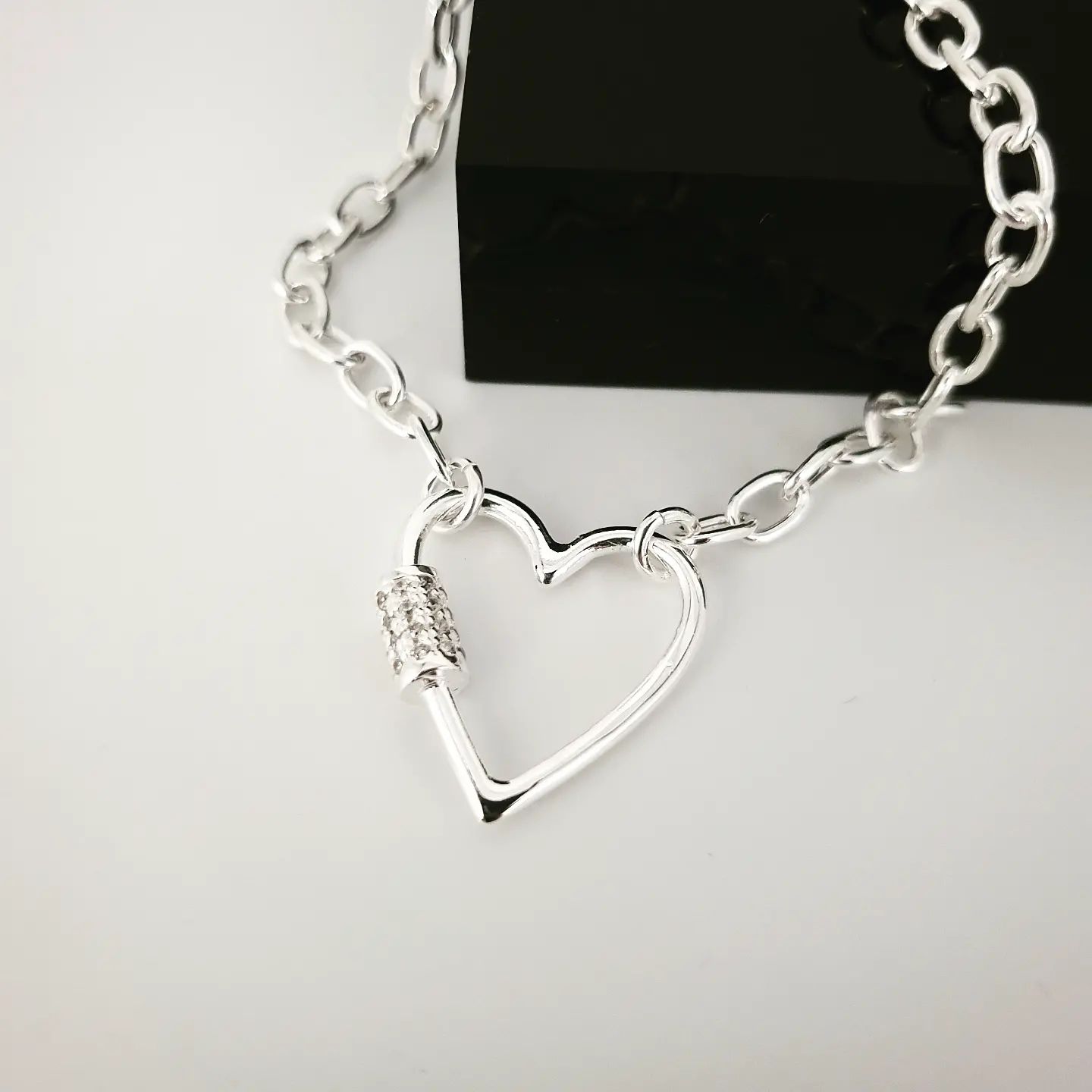 925 Sterling Silver Heart Bracelet with Cz Charm