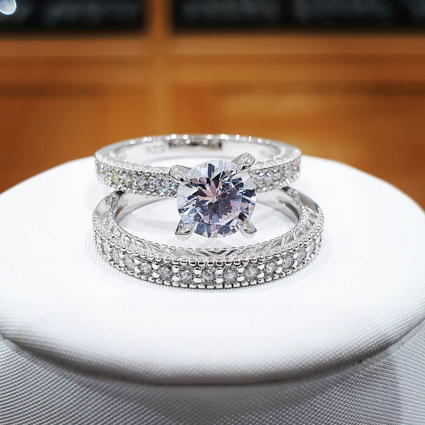 925 Sterling Silver Bridal Cz Solitaire with Fancy Band Design Ring Se