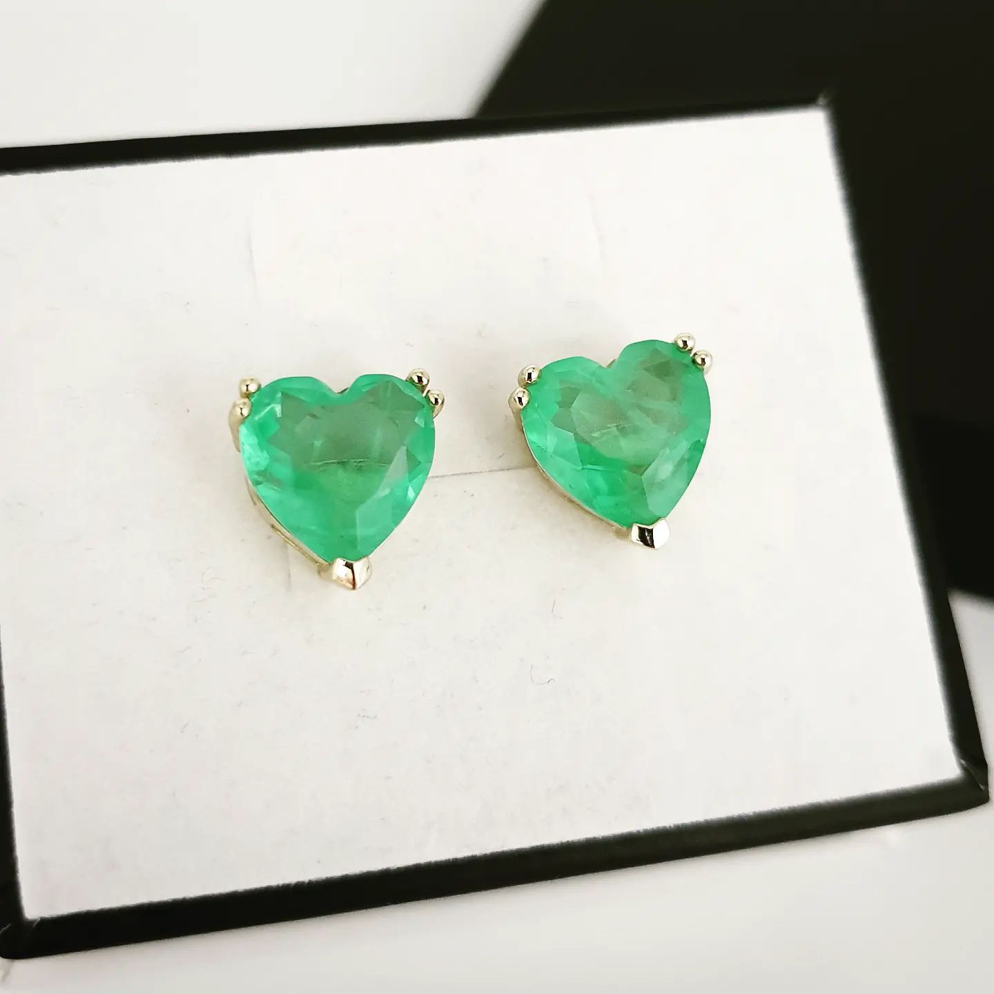 925 Sterling Silver Yellow Gold Coated Green Pink Heart Stud Earrings