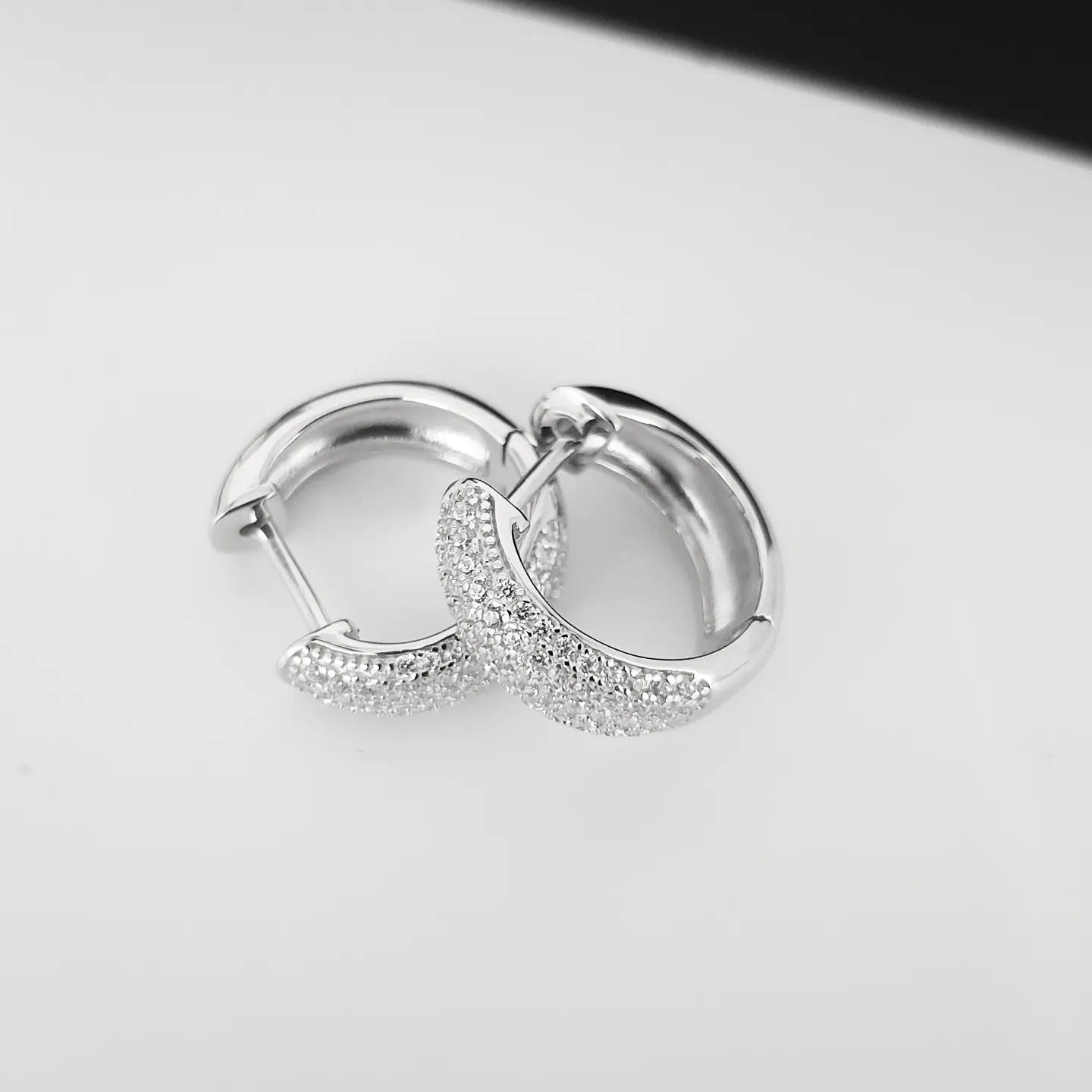925 Sterling Silver Pave Set Huggies Earrings - J Jaz
