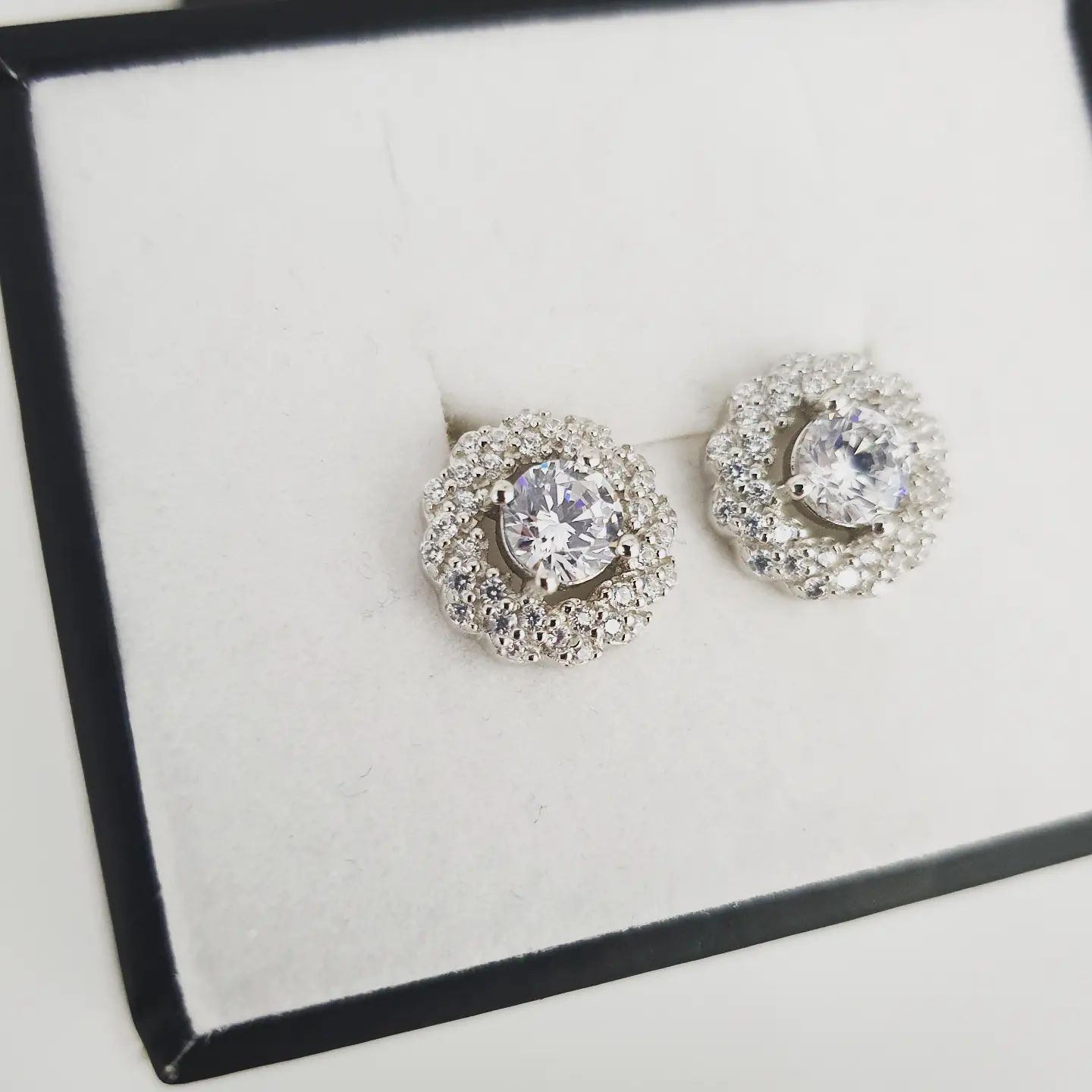 925 Sterling Silver Cluster Halo Studs - J Jaz