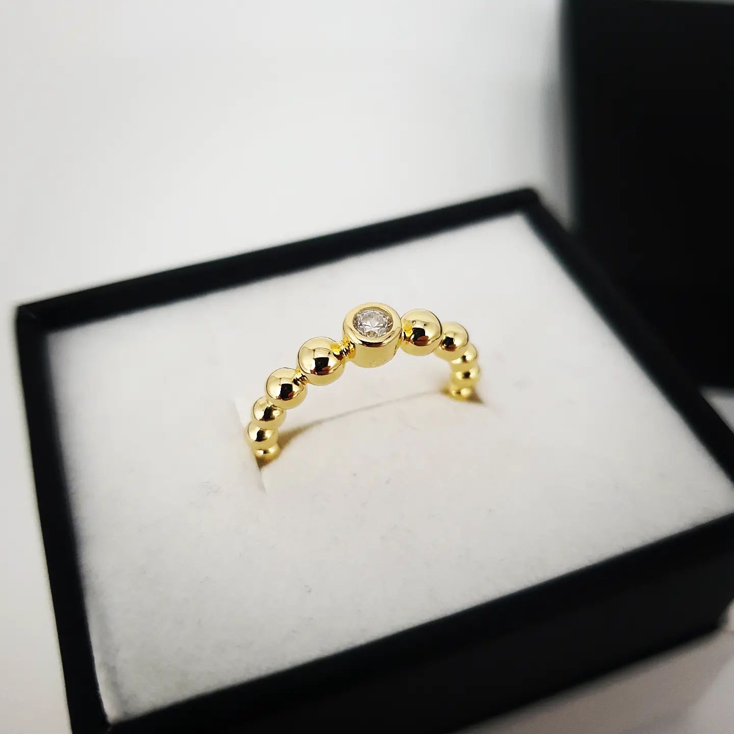 925 Sterling Silver CZ Beaded YG Plated Silver Ring J-Jaz