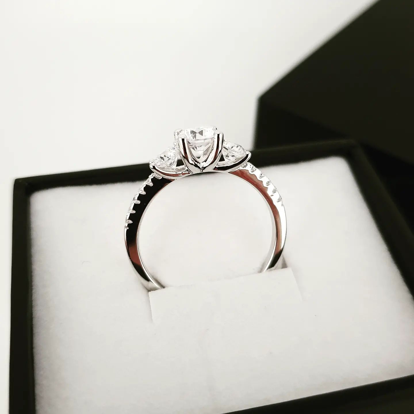 925 Sterling Silver Micro Pave' Trilogy Ring & Cz on Shoulder J-Jaz