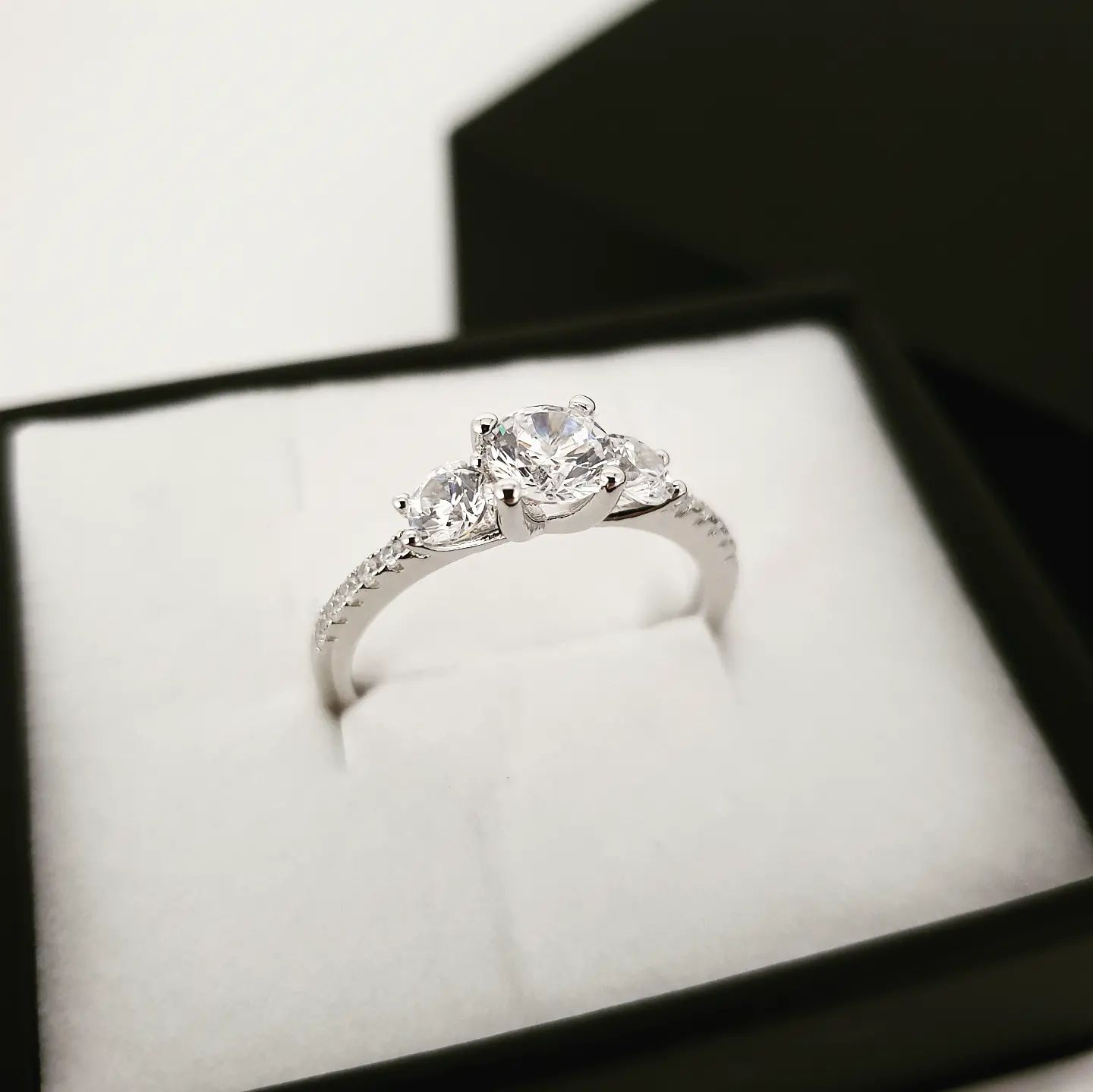 925 Sterling Silver Micro Pave' Trilogy Ring & Cz on Shoulder J-Jaz