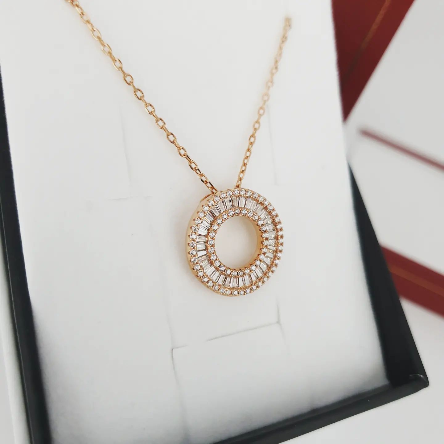 925 Sterling Silver Rose Coated Silver Circle of Life Baguettes & Round Cz Necklace J-Jaz