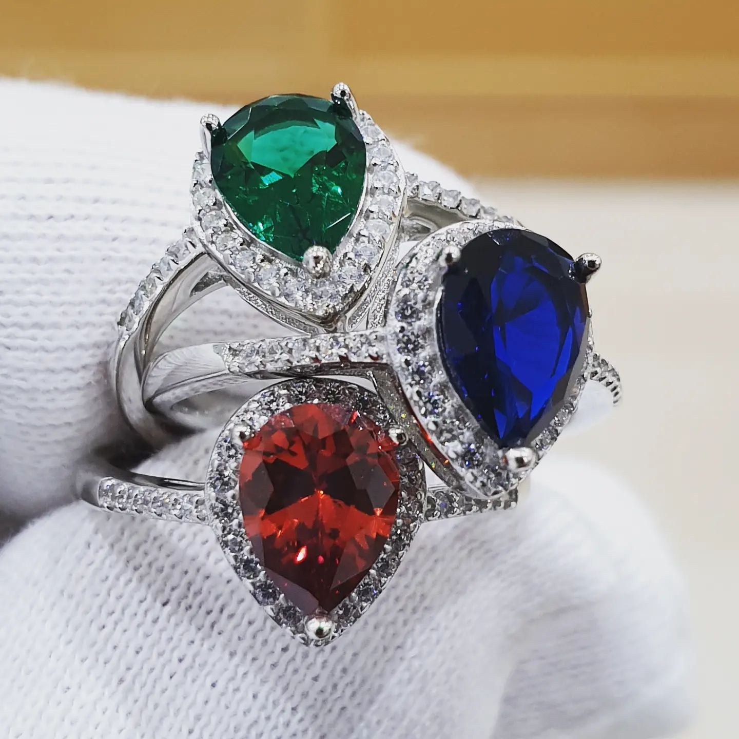 925 Sterling Silver Cz Teardrop Halo Ring