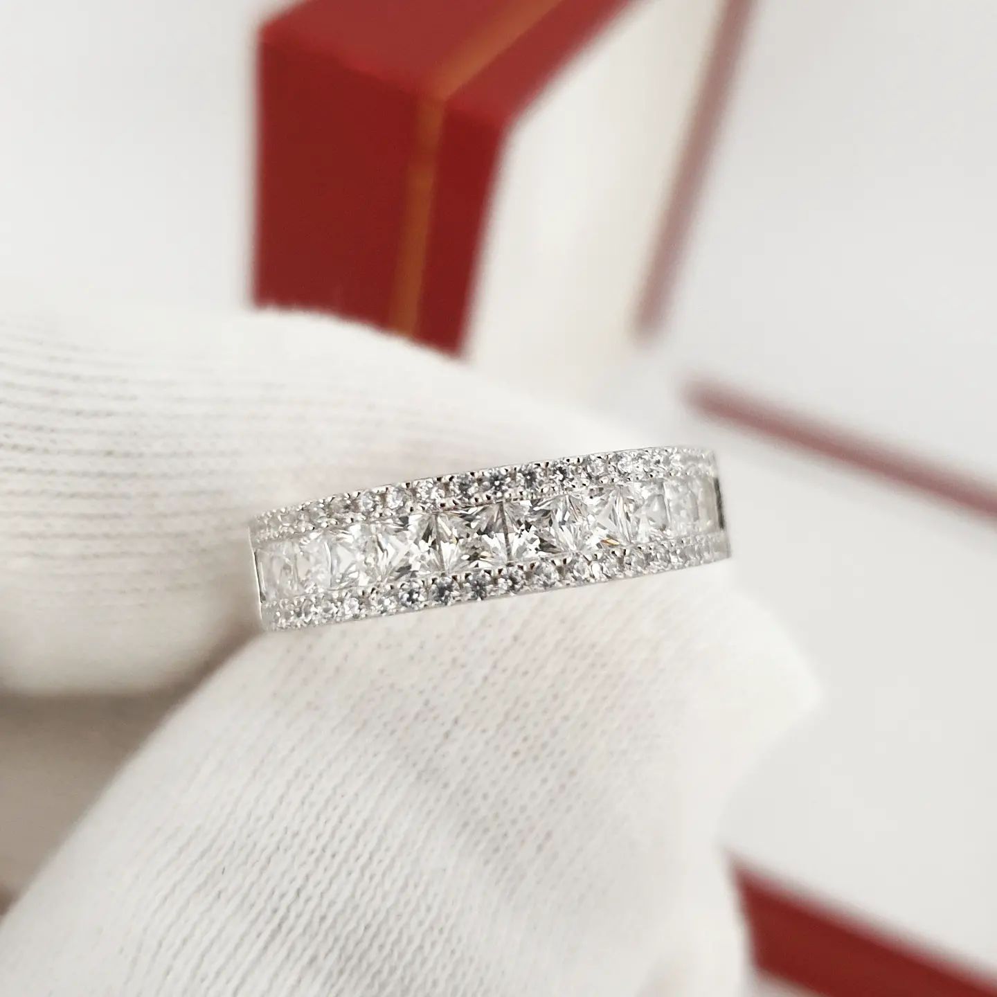 925 Sterling Silver Princess Cut & Round CZs Half ET Ring