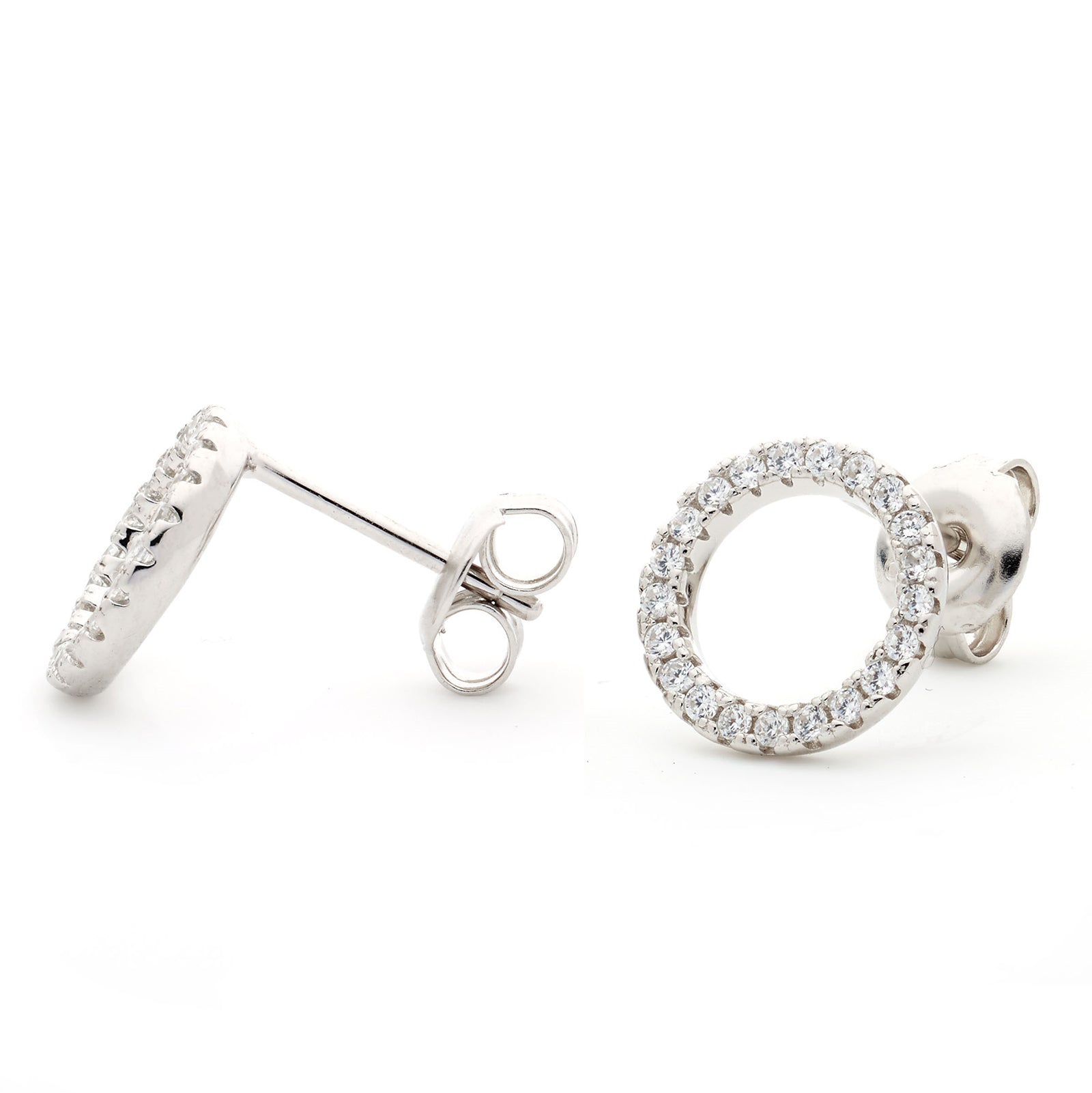 925 Sterling Silver Cubic Zirconia Circle of Life Stud Earrings