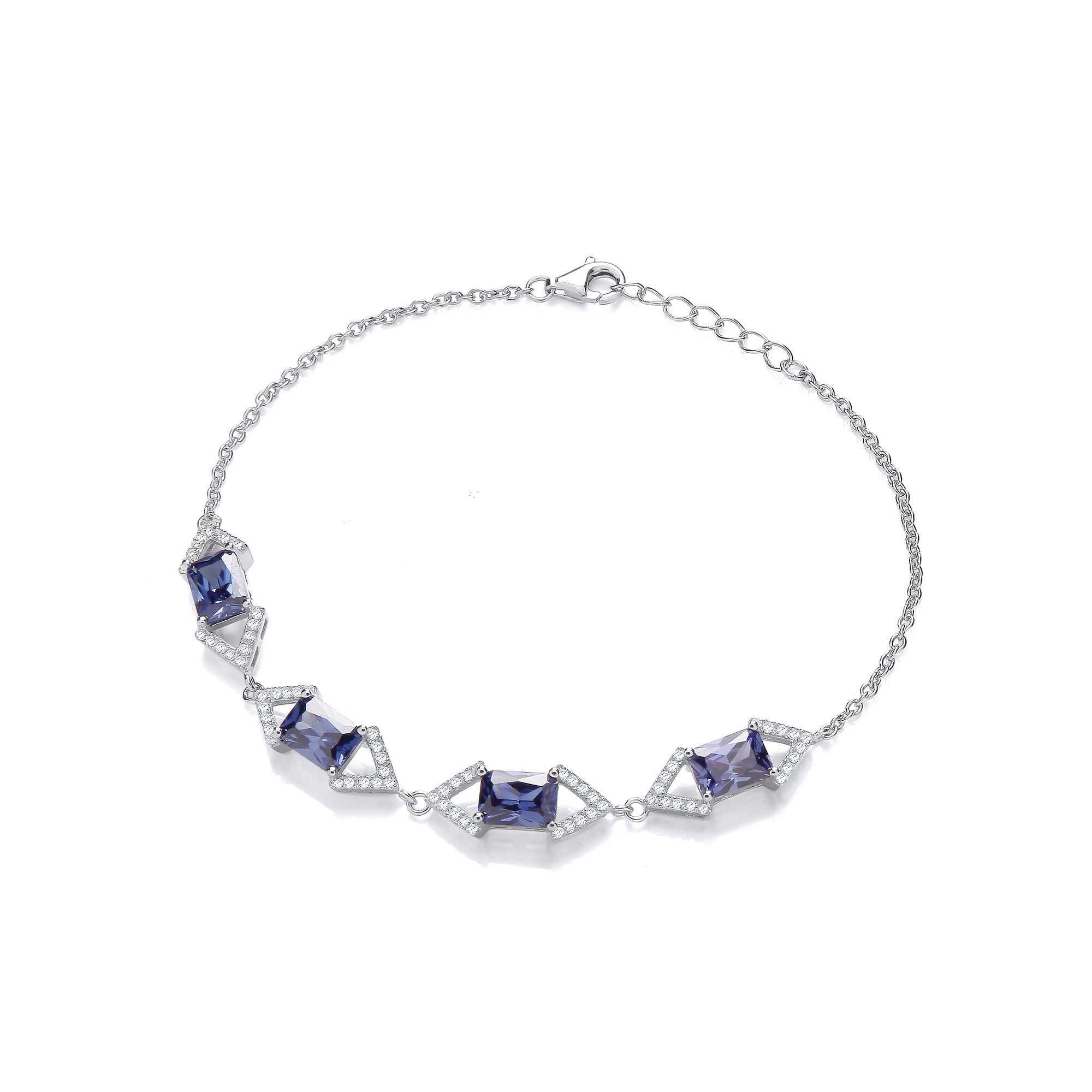 925 Sterling Silver Tanzanite & Clear Cubic Zirconia Bracelet J-Jaz