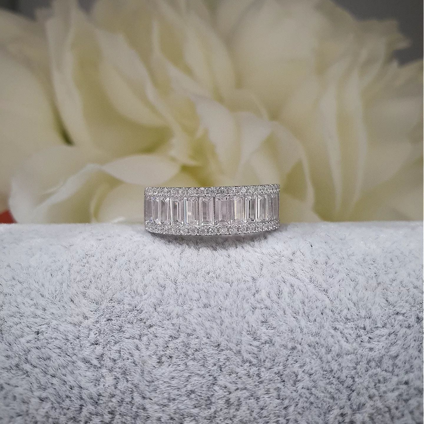 925 Sterling Silver Half ET Baguettes & Round CZ Ring