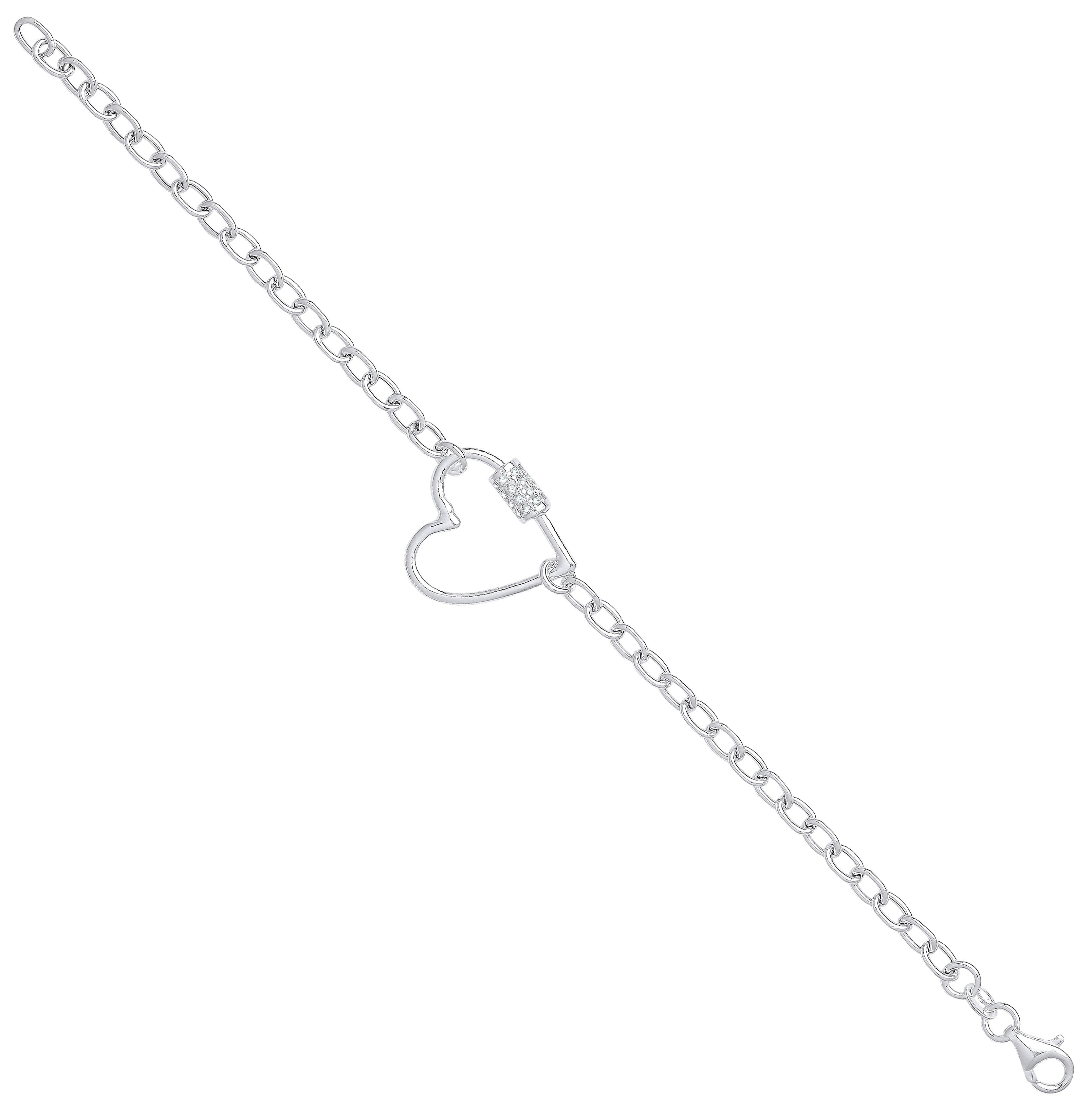 925 Sterling Silver Heart Bracelet with Cz Charm