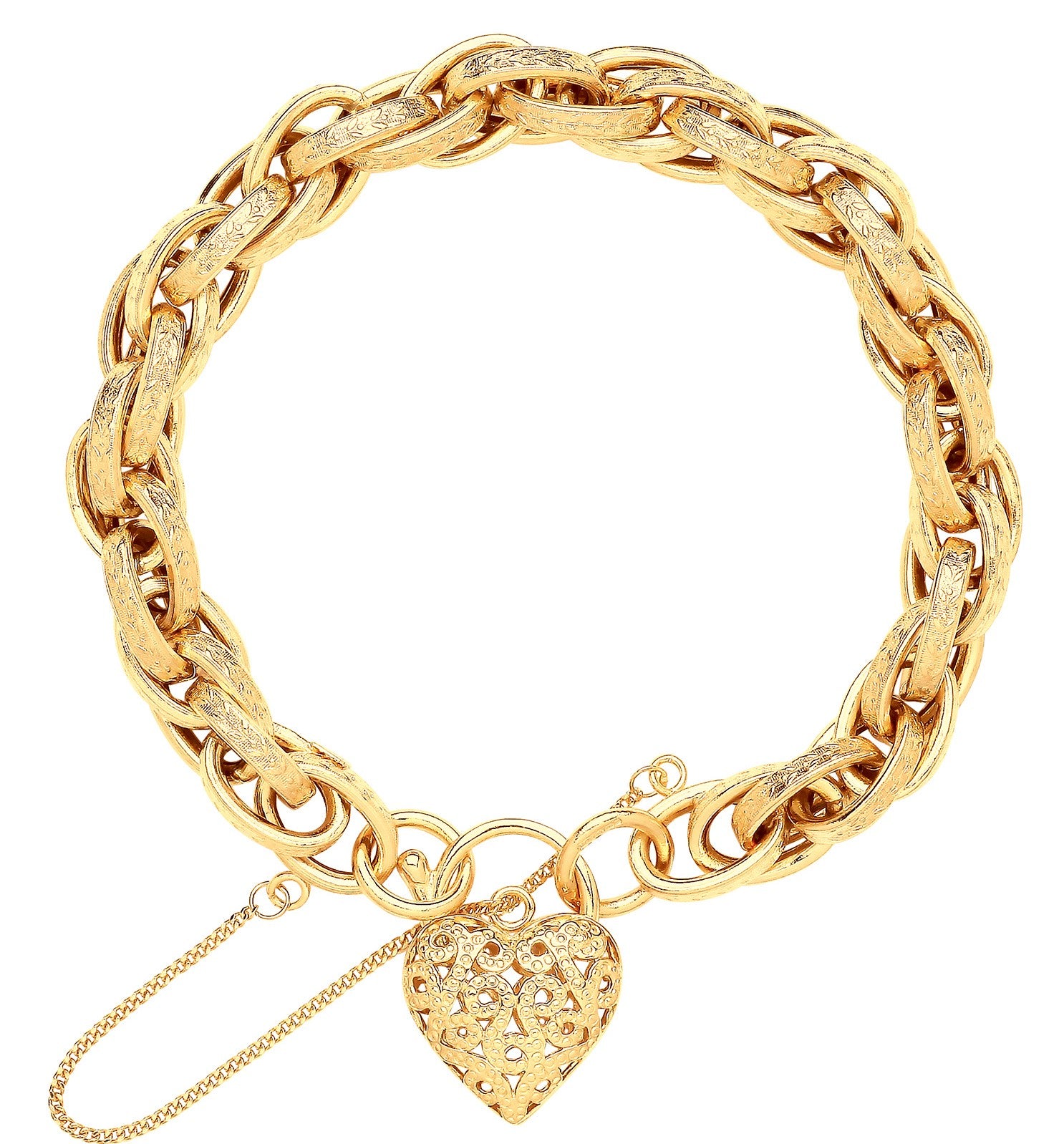 9ct Yellow Gold Prince of Wales Heart Padlock Bracelet