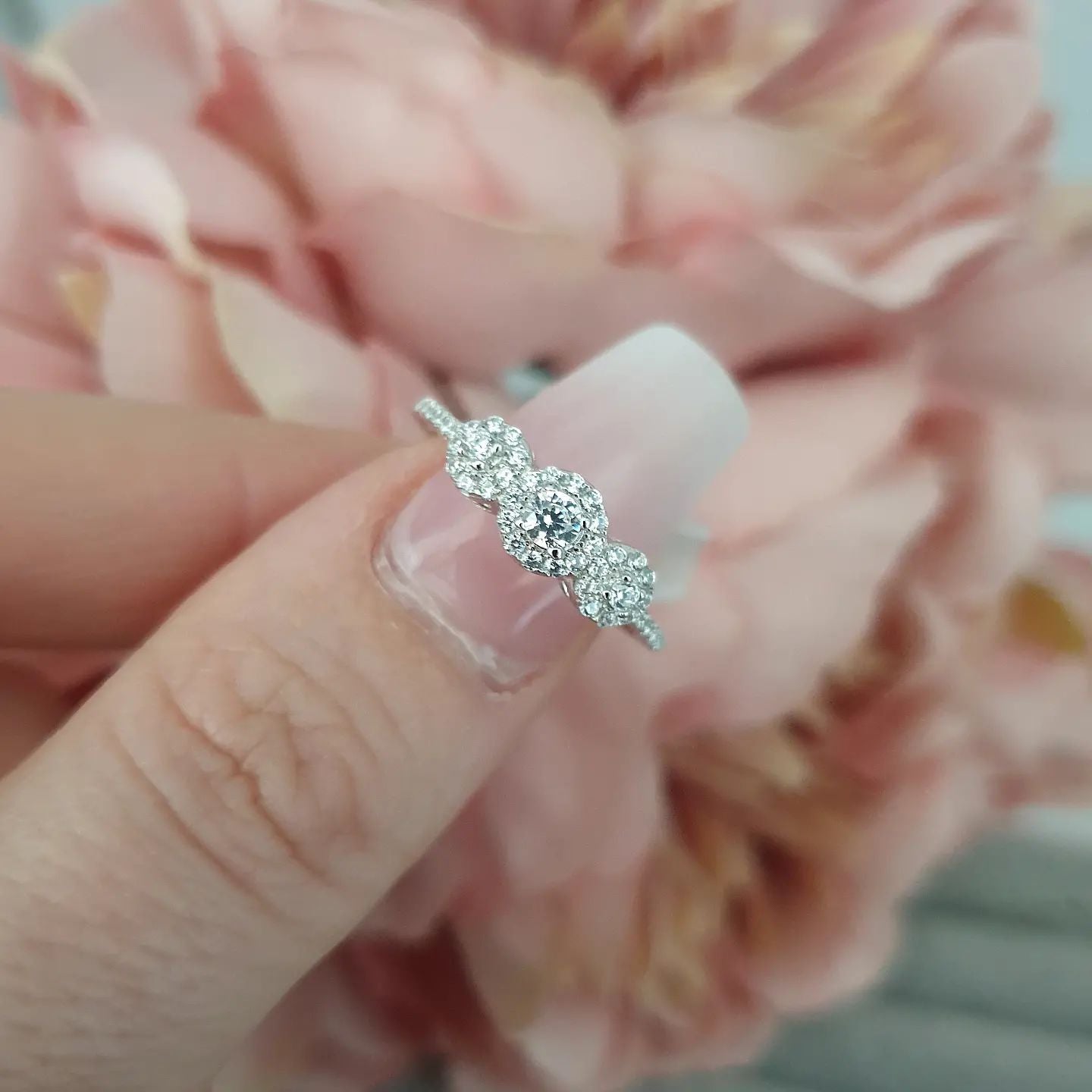 925 Sterling Silver Micro Pave' Trilogy Round Brilliant Cz 's Ring J-Jaz