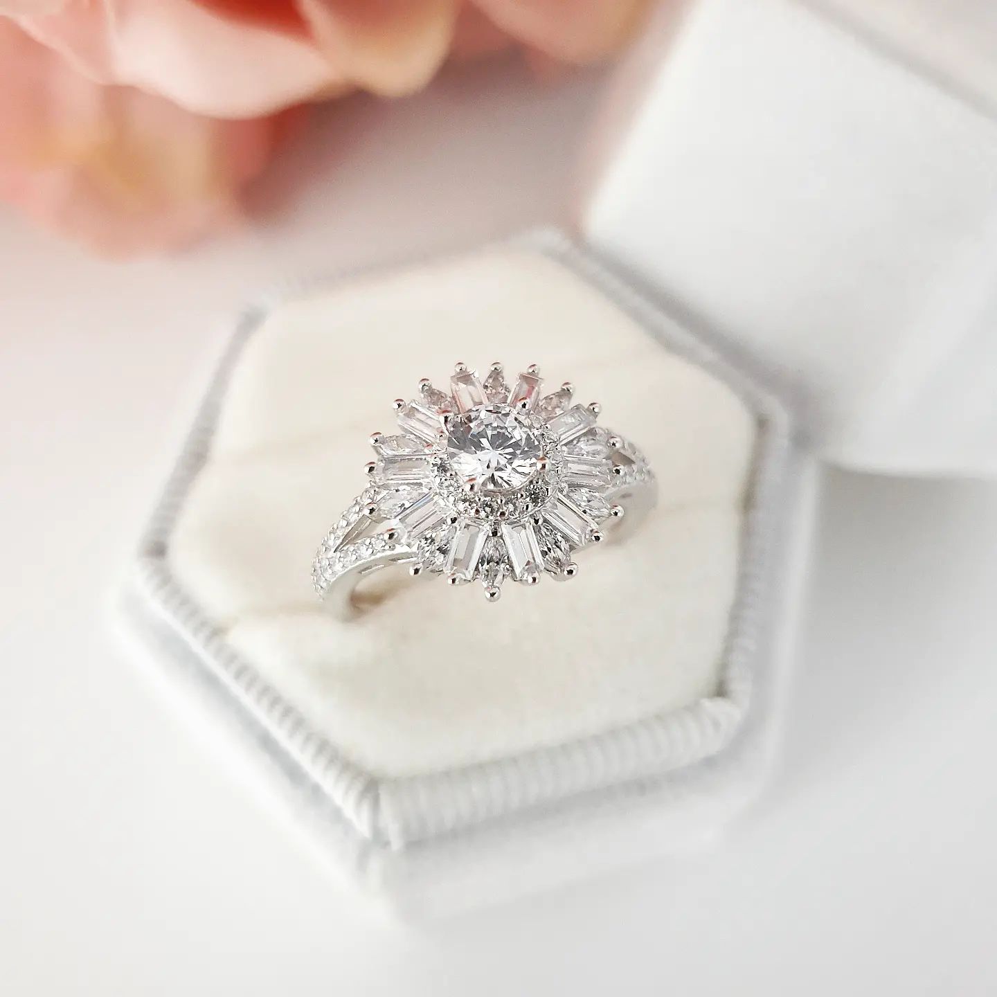 925 Sterling Silver Fancy Cz Flower Cluster Ring