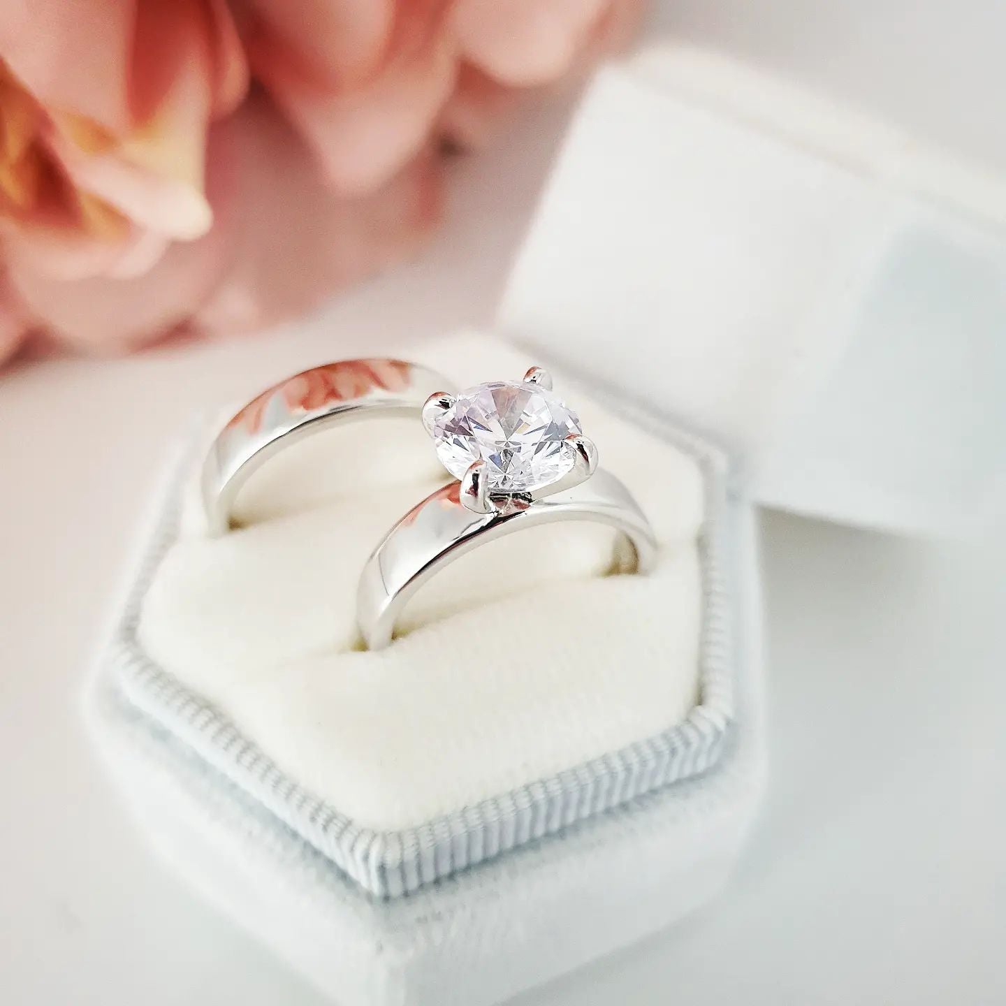 925 Sterling Silver Bridal Set Cz Rings
