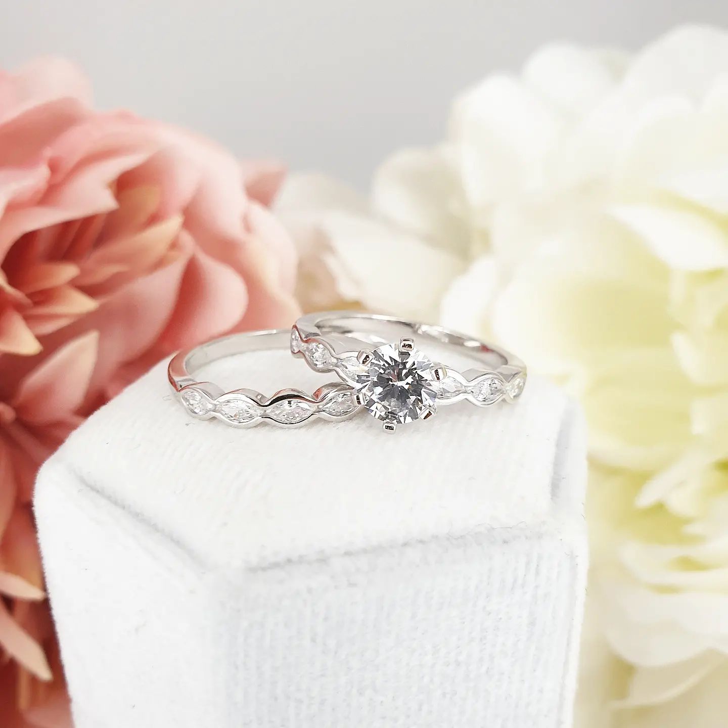 925 Sterling Silver Fancy Cz Vintage Ring Set