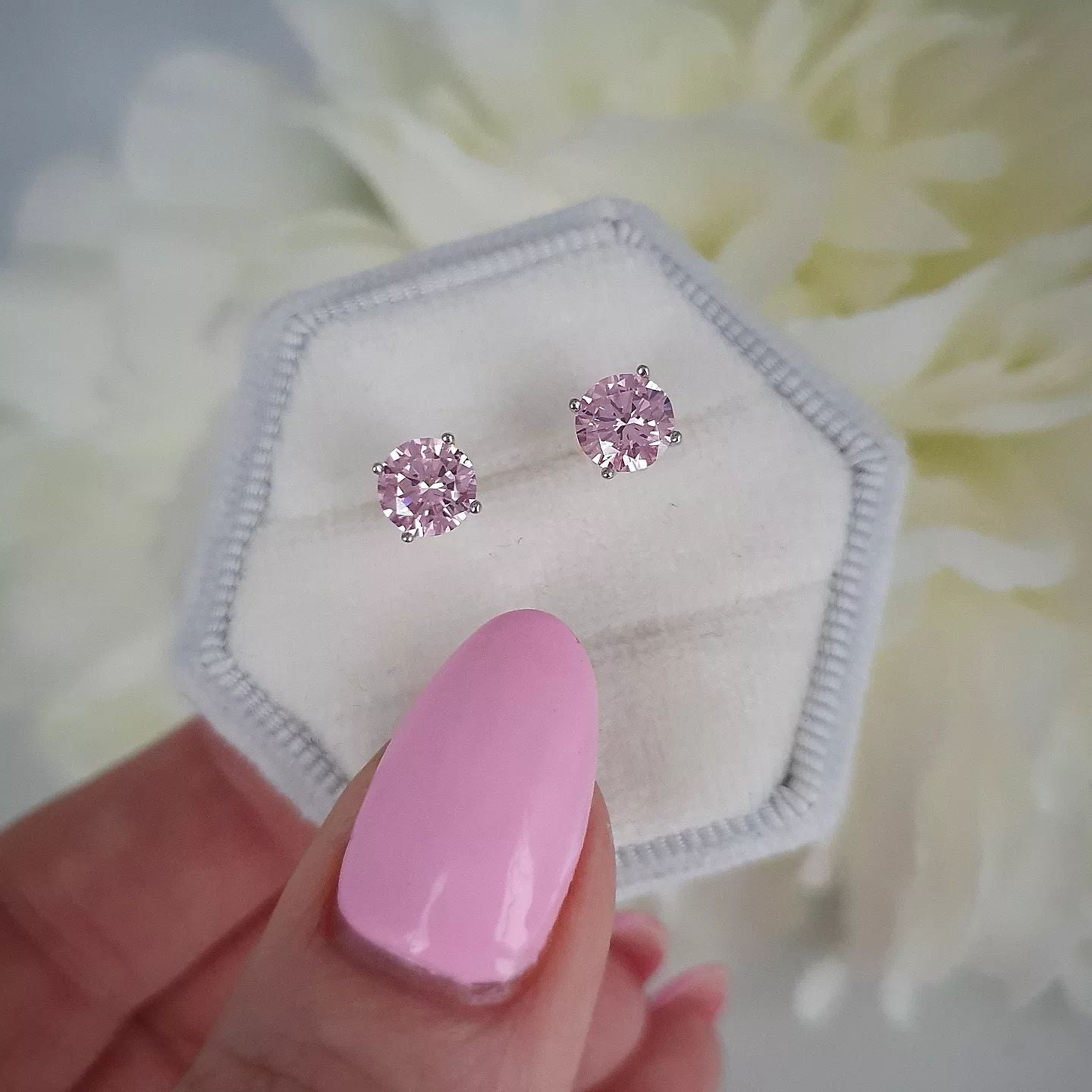 925 Sterling Silver Pink Cubic Zirconia Round Brilliant 6mm Studs