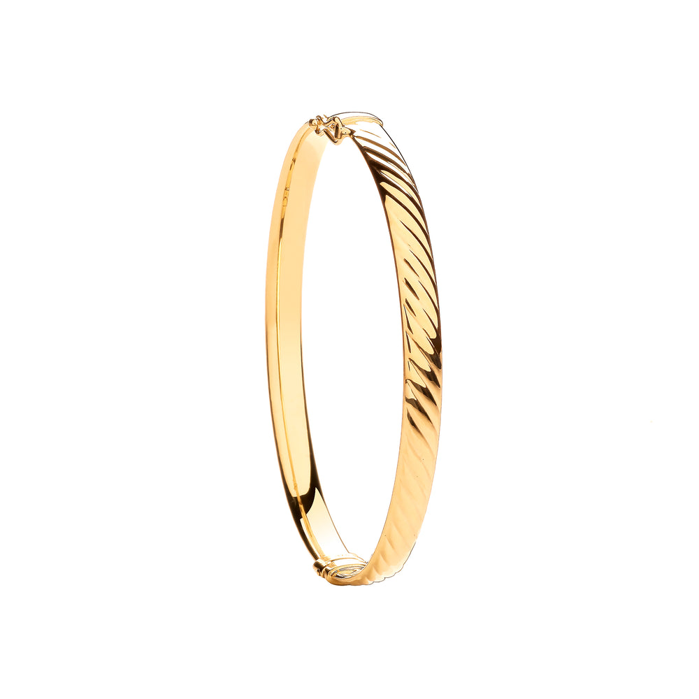 Gold Rib Textured Bangle 9ct Yellow Gold Ribbed Design Hollow Oval Bangle
