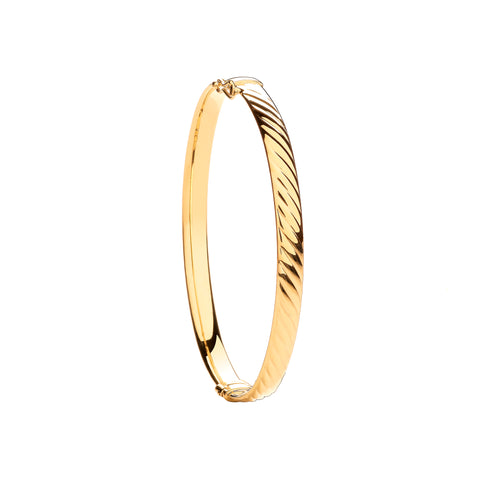 9ct Yellow Gold Ribbed Design Hollow Oval Bangle