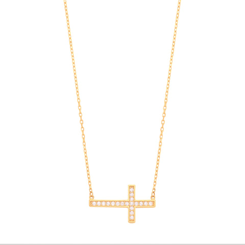 9ct Yellow Gold Cubic Zirconia Cross 17" Chain
