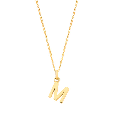 9ct Yellow Gold Plain INITIAL on 18" 9ct Yellow Gold Curb Chain