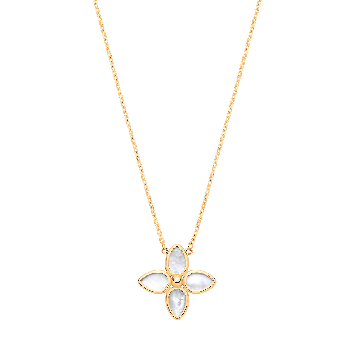 9ct Yellow Gold Mother Of Pearl Flower Pendant on 18" Chain