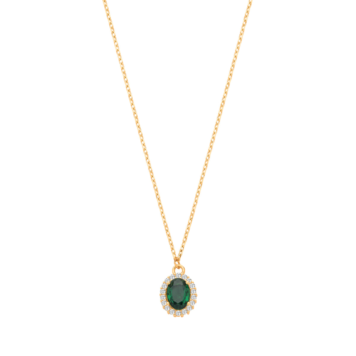 9ct Yellow Gold Oval Green Cubic Zirconia Pendant on 18" Chain